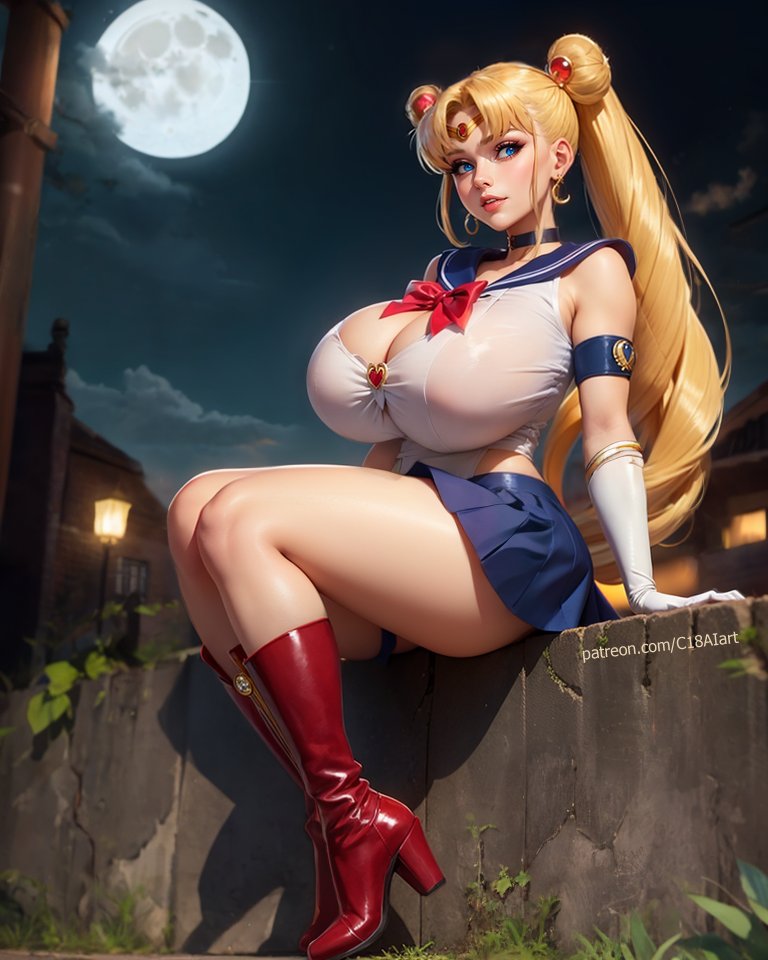 1girls, ai generated, big breasts, bishoujo senshi sailor moon, blonde hair, blue eyes, boots, breasts, c18aiart, choker, circlet, clothing, female, female only, giant breasts, high heel boots, high heels, huge breasts, large breasts, sailor moon, skirt, solo, twintails, usagi tsukino