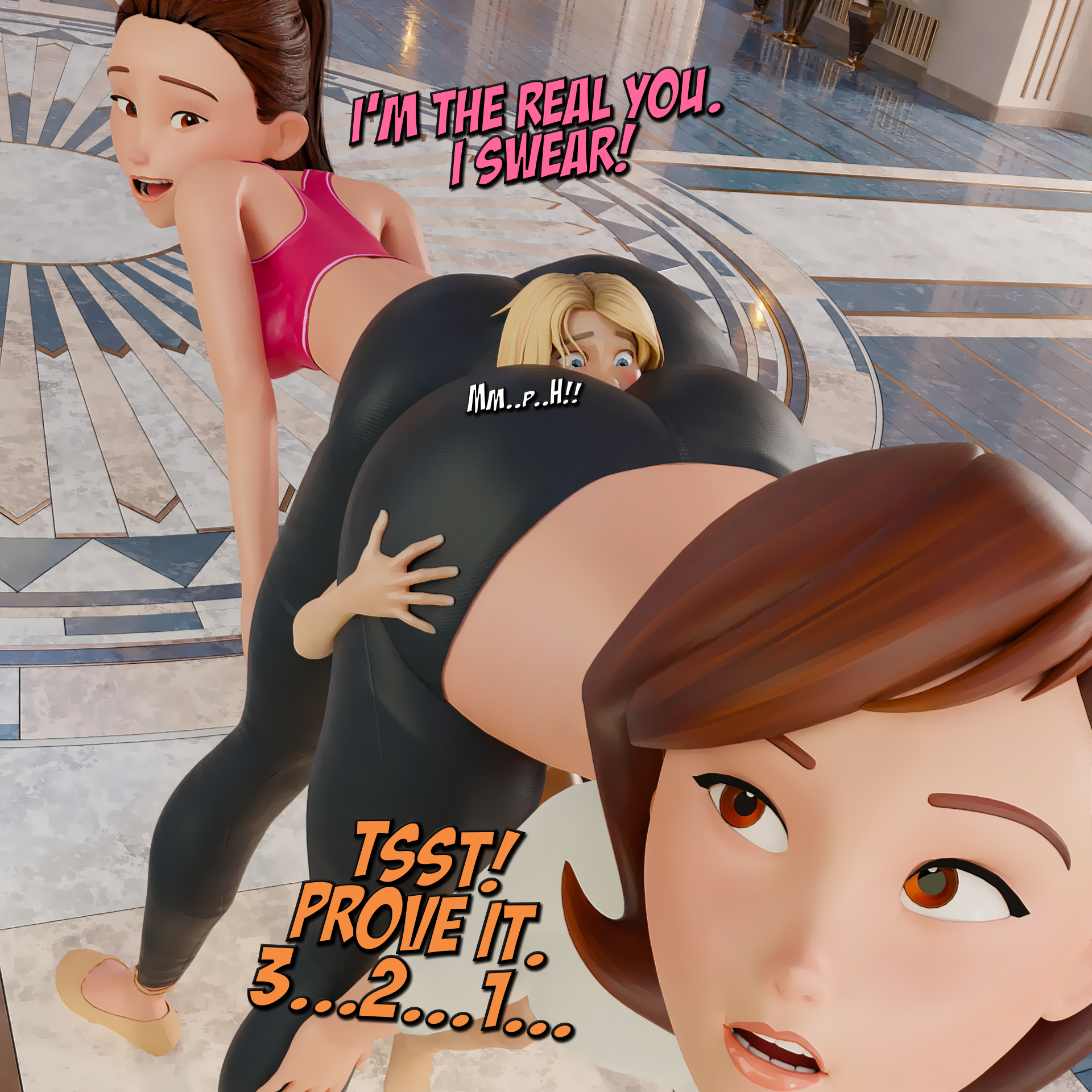 3d, 3girls, ass, ass on face, ass sandwich, ass sniffing, asymmetrical hair, between ass, big ass, elastigirl, facesitting, female, female only, gwen stacy, helen parr, marvel, marvel comics, multiple females, multiple girls, saxanas, smothering, sniffing ass, spider-man (series), spider-man: across the spider-verse, spider-man: into the spider-verse, the incredibles, yuri