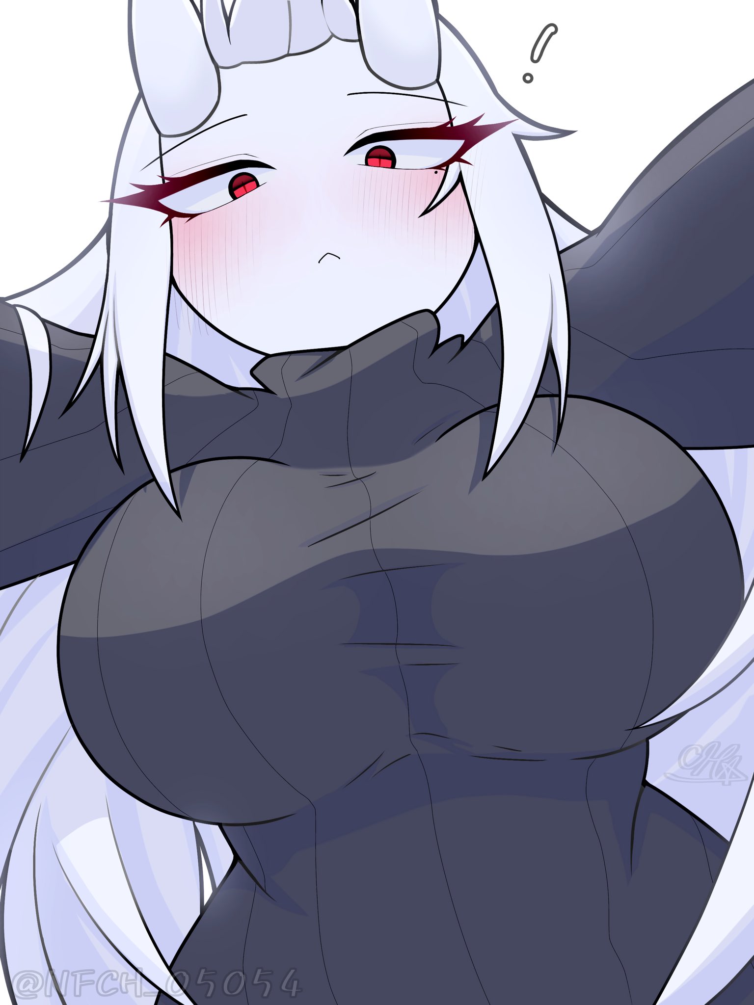 blush, blushing, breasts, female, haku (nfch 05054), nfch 05054, on top, tagme