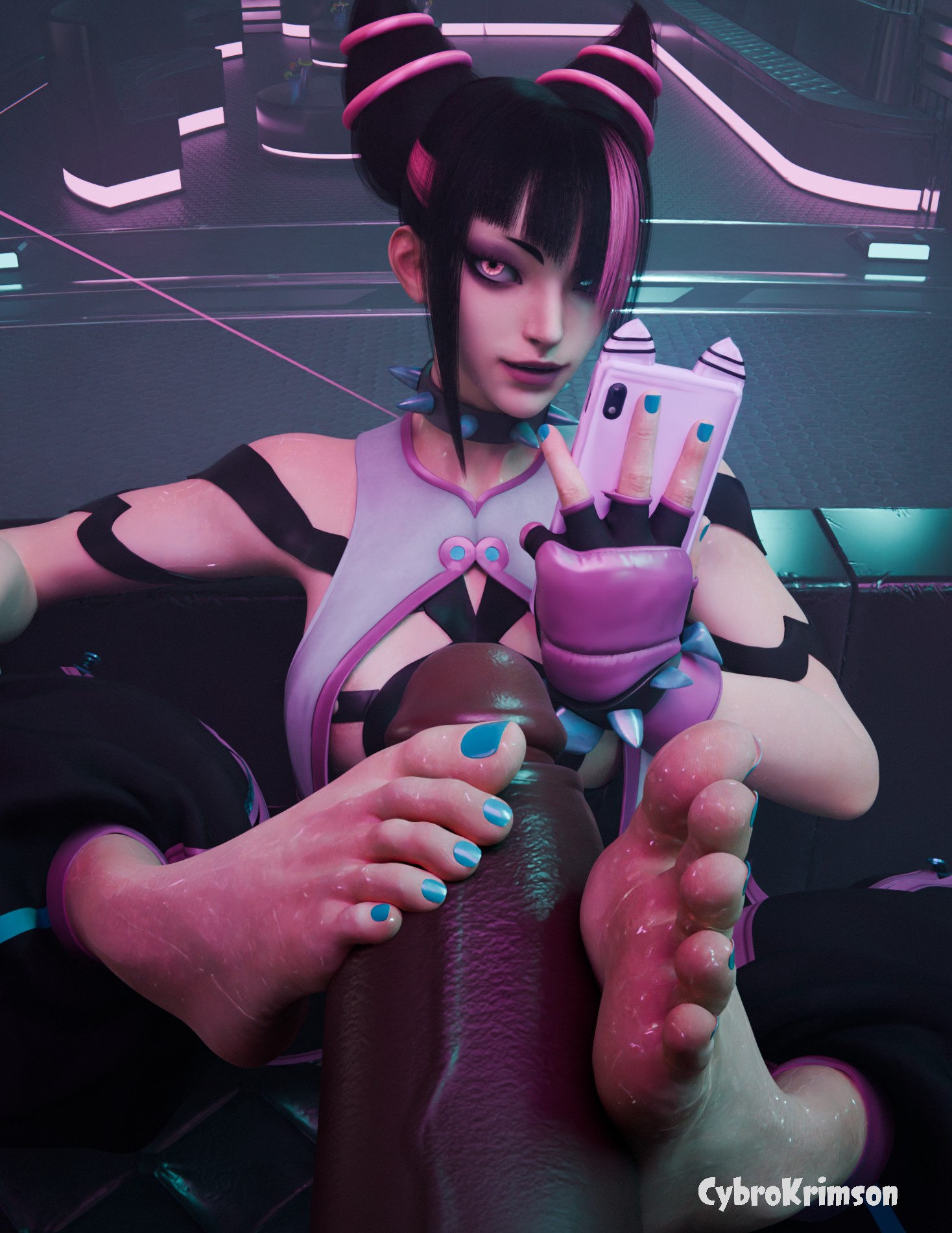 3d, barefoot, big penis, blender, capcom, clothed, cybrokrimson, dark skin, dark-skinned male, feet, feet focus, feet on penis, foot fetish, foot focus, foot play, footjob, interracial, juri han, male, penis, street fighter, street fighter 6, tagme, thick penis, toenail polish, toes