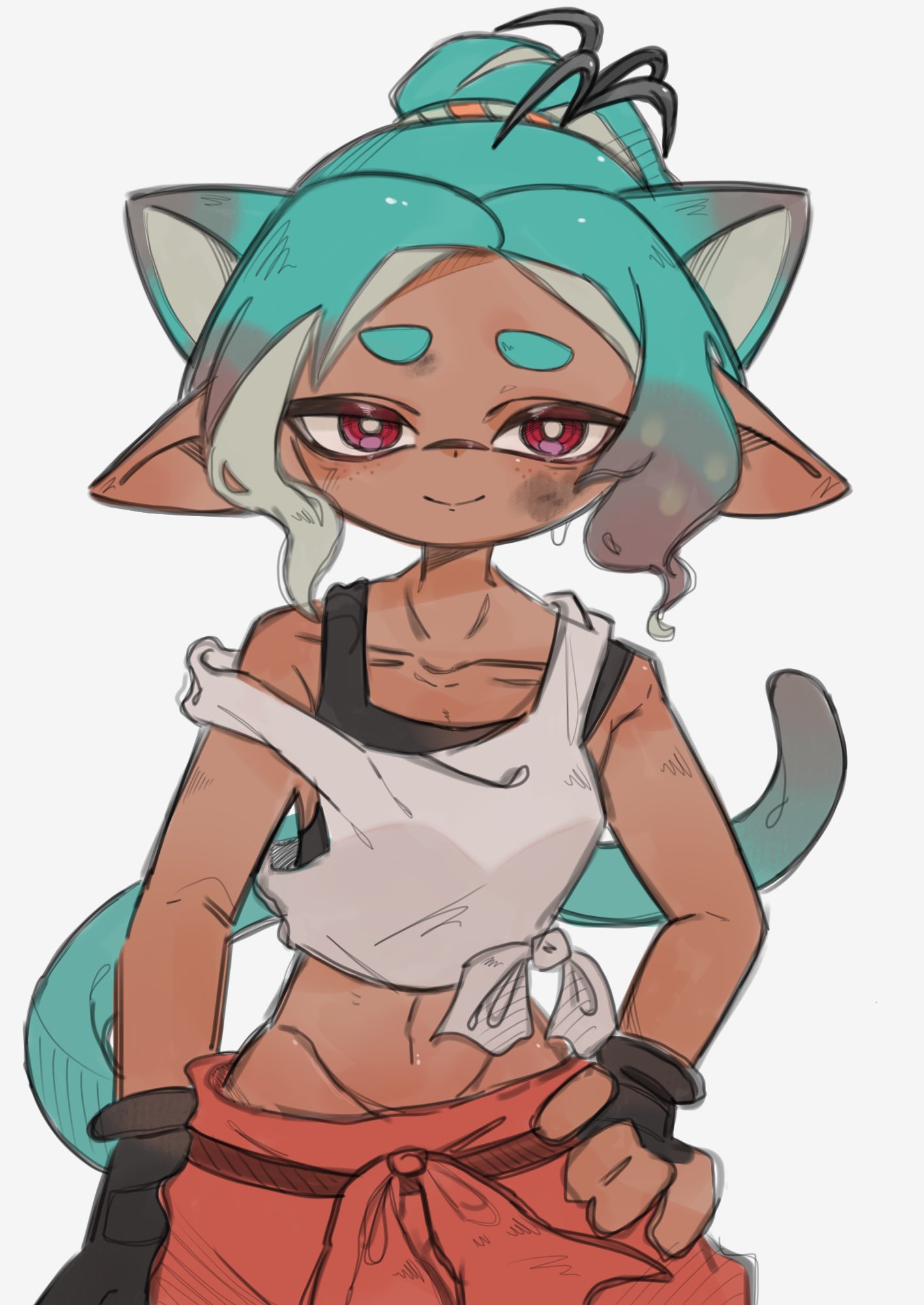 1girls, artist request, cat ears, cat tail, dark skin, dark-skinned female, female, female focus, mechanic (splatoon raiders), nintendo, solo, solo female, solo focus, splatoon, splatoon (series), splatoon raiders, tagme, tanned, twitter link