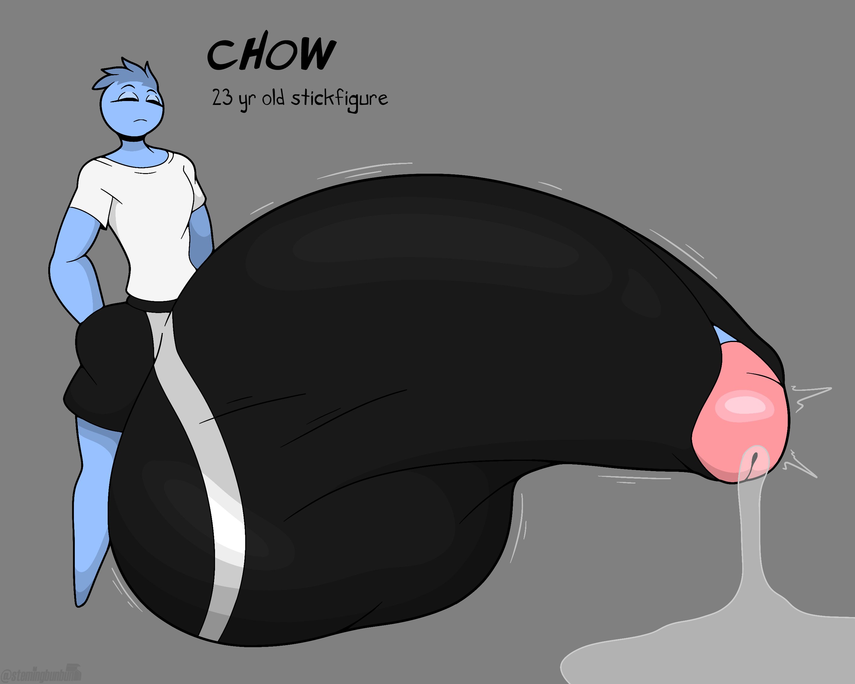 1boy, absurd res, balls, big balls, big cock, big penis, big testicles, black shorts, blue skin, chow (stemingbunbun), closed eyes, cock, genitals, gigantic balls, gigantic cock, gigantic penis, gigantic testicles, hi res, huge balls, huge cock, huge testicles, hyper, hyper balls, hyper cock, hyper genitalia, hyper penis, hyper testicles, male, male focus, male only, massive balls, massive cock, massive penis, original character, penis, penis bigger than body, precum, precum drip, shorts, small but hung, solo male, stemingbunbun, stickman, tagme, testicles, white shirt