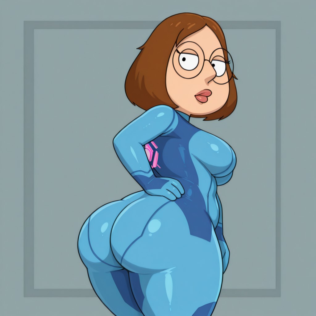 1girls, 2025, ai generated, ass, ass focus, big ass, big butt, bodysuit, brown hair, cosplay, costume, curvy, family guy, female, glasses, huge ass, huge butt, looking back, meg griffin, samus aran (cosplay), sexy, thick, thick thighs, tight clothing, tight fit, whoram, wide hips, zero suit