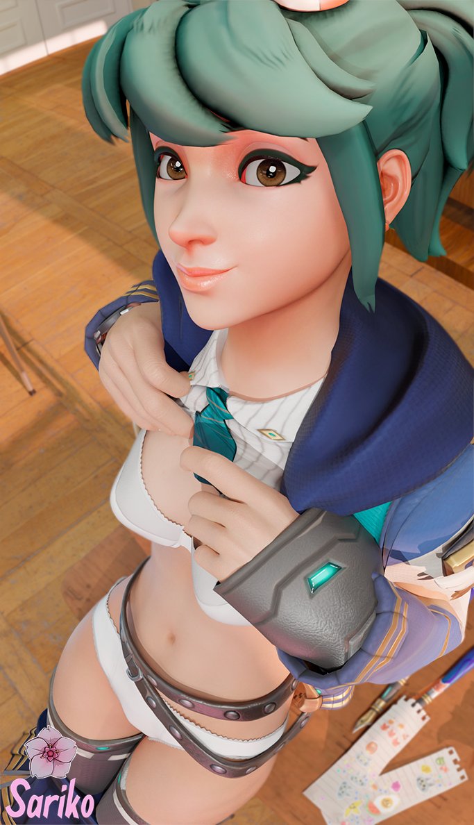 1girls, 3d, bra, female, gakuransfw, happy female, kiriko (overwatch), learn to tag, overwatch, overwatch 2, overwatch league, panties, smile, sophomore kamori