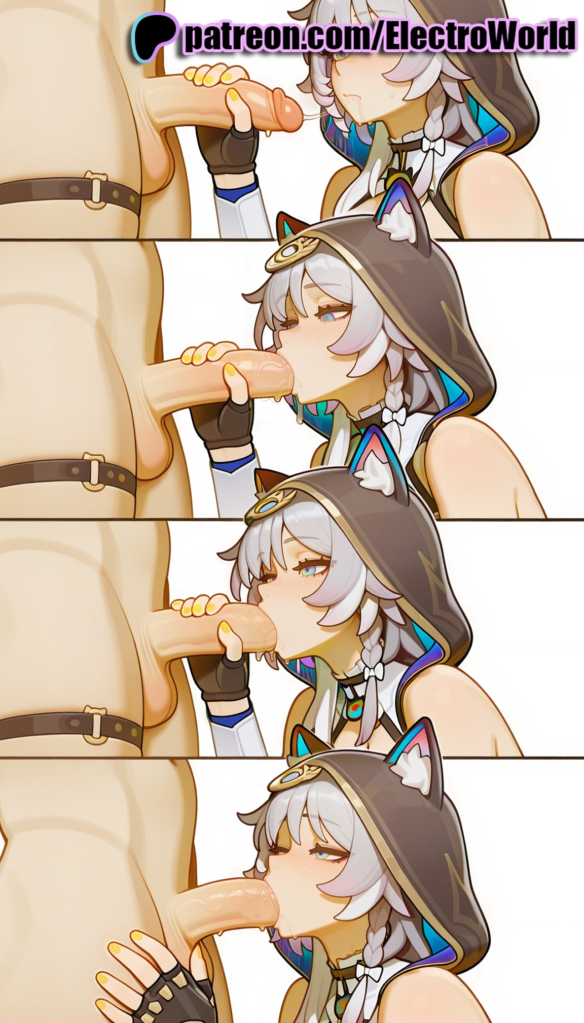 :>=, 1girls, 2025, ai generated, animal ears, artist name, balls, balls sucking, belt, blowjob, blowjob face, braid, bridal gauntlets, caressing balls, caressing testicles, cat ears, cipher (honkai: star rail), cock, comic, cum, cum in mouth, dick, electroworld, erection, fellatio, female, fingerless gloves, hat, hi res, high quality, high resolution, highres, honkai (series), honkai: star rail, hood, large penis, licking, licking penis, male, multiple fellatio, multiple females, multiple girls, nail polish, oral, oral sex, patreon, patreon username, penis, silver hair, stable diffusion, straight, sucking, testicles, threesome, tongue, tongue out, uncensored, veins, veiny penis, watermark