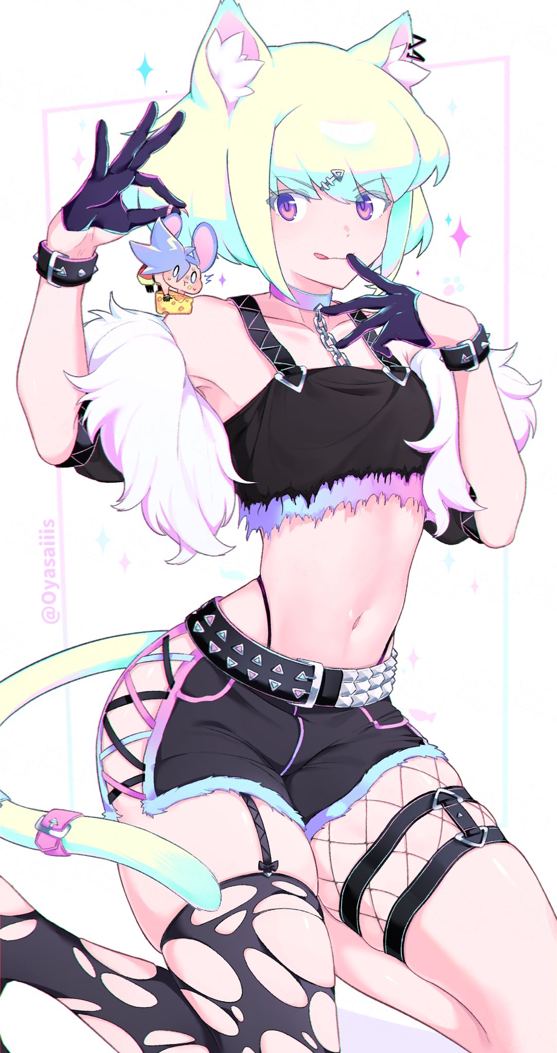androgynous, cat boy, cat ears, cat tail, catboy, clothing, femboy, fully clothed, galo thymos, lio fotia, male, oyasaiiis, promare, slim waist, thick thighs, twink
