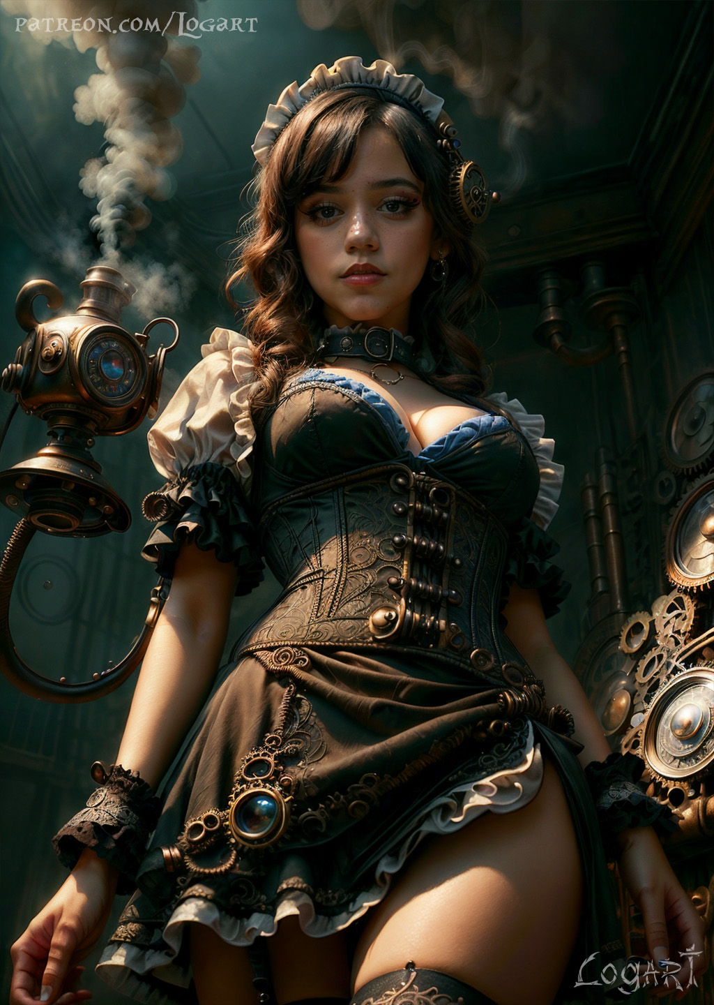 1girls, actress, ai generated, big breasts, breasts, celebrity, cleavage, corset, detailed, female, female only, high quality, hourglass figure, hyperrealistic, jenna ortega, leak, leaked, logart, maid, maid outfit, real person, seductive, sensitive, solo, stable diffusion, steampunk, tentacle, the addams family, wednesday addams