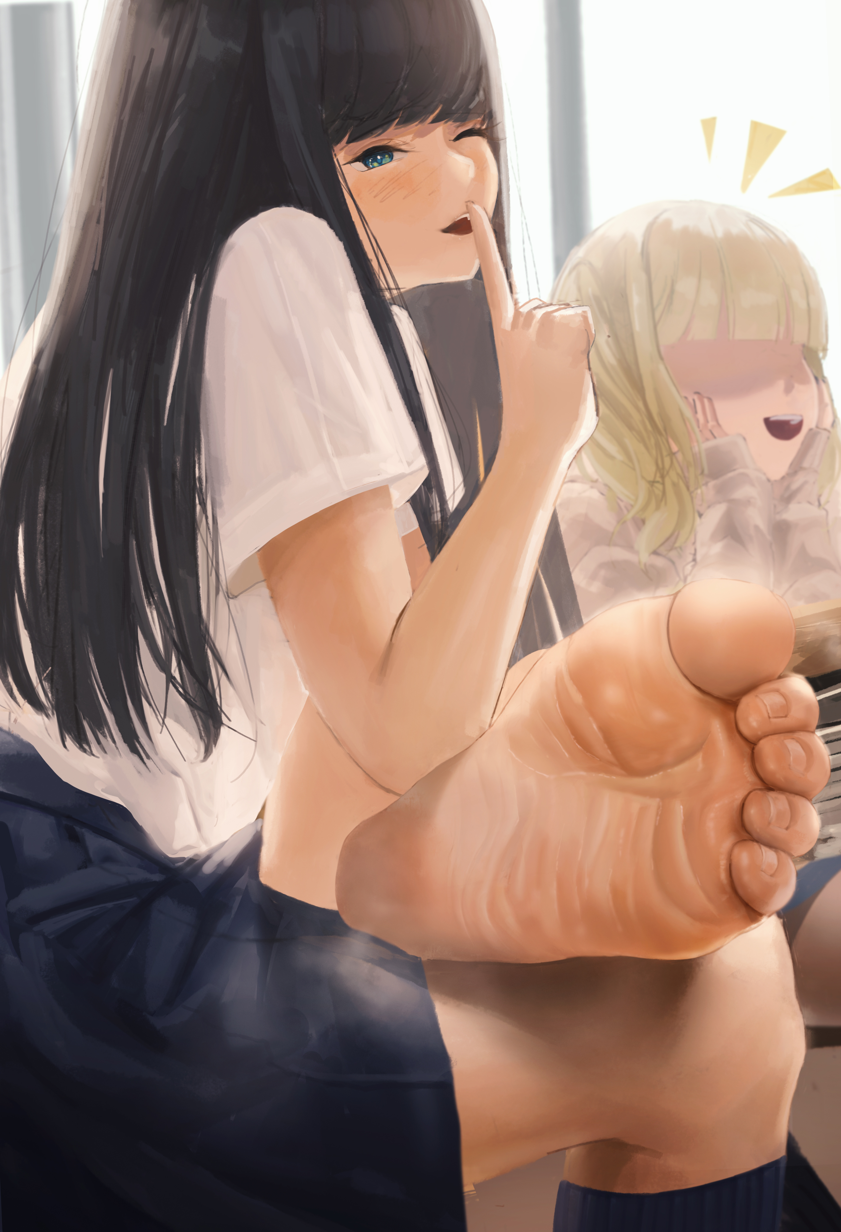 1girls, barefoot, feet, female, female only, foot fetish, pov, pov eye contact, pov feet, rito (ritoxiaying), school, school uniform, schoolgirl, soles, steam, toes, wrinkled feet, wrinkled soles
