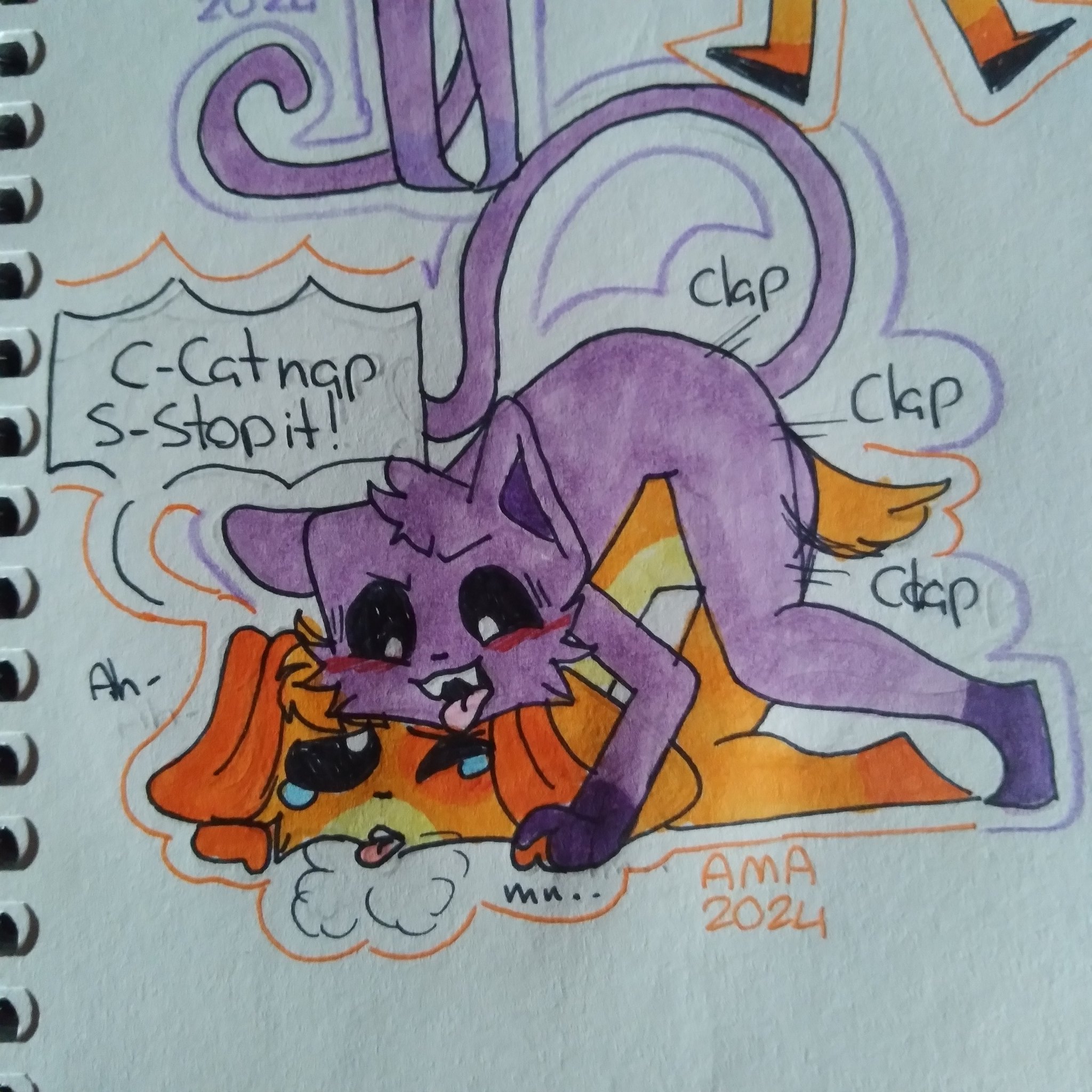 2024, 2boys, 2d, 2d (artwork), 2d artwork, anthro, anthro on anthro, anthro only, artymcarthurrr, blush, canine, cat, cat boy, cat ears, cat tail, catboy, catnap, catnap (poppy playtime), critters (poppy playtime), crying, dog, dog ears, dog tail, dogboy, dogday, dogday (poppy playtime), doggy, doggy style, domestic cat, domestic dog, duo, feline, forced, from behind, from behind position, furry only, gay, long tail, male, mob entertainment, no humans, non-con, noncon, nonconsensual, open mouth, orange body, orange fur, orange skin, poppy playtime, poppy playtime (chapter 3), purple body, purple fur, purple skin, purple tail, rape, sex, smiling critters, tagme, tear, tears, text, text bubble, tongue, tongue out