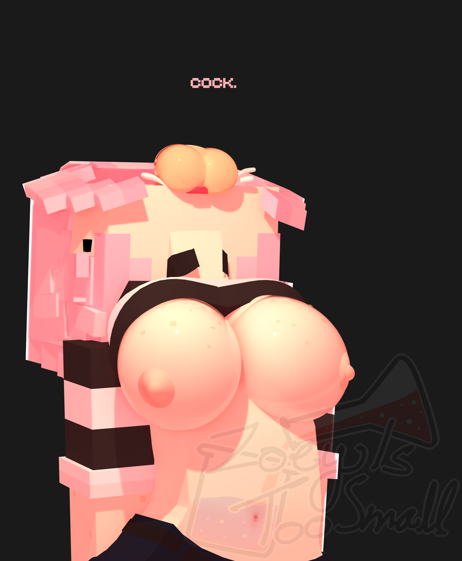 1boy, 1girls, 3d, breasts, closed eyes, cum, cum in mouth, cum inside, deep penetration, deepthroat, erect nipples, female, freckles, horny female, human, human penis, male, mine-imator, minecraft, nipples, oral sex, outside, penis, pink hair, ponytail, sword swallowing position, tagme, zoey (zoeyistoosmall), zoey is too small
