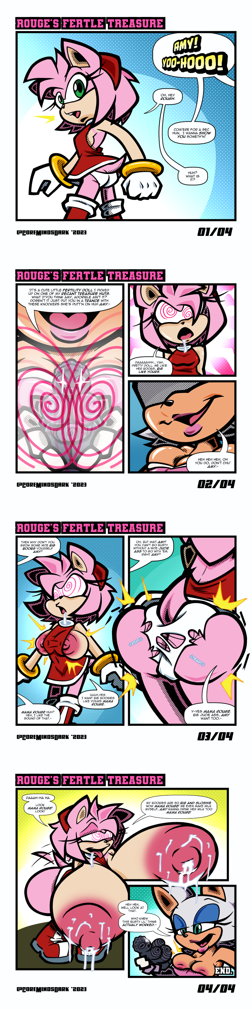 2girls alternate_ass_size alternate_body_type alternate_breast_size amy_rose anthro ass_expansion big_ass big_breasts breast_expansion breast_milk breasts_bigger_than_head coremindsdark expansion female furry huge_ass huge_breasts hypnosis hypnotic_eyes lactating lactation looking_pleasured rouge_the_bat sega sonic_(series) statue tailwag tongue_out torn_clothes yuri