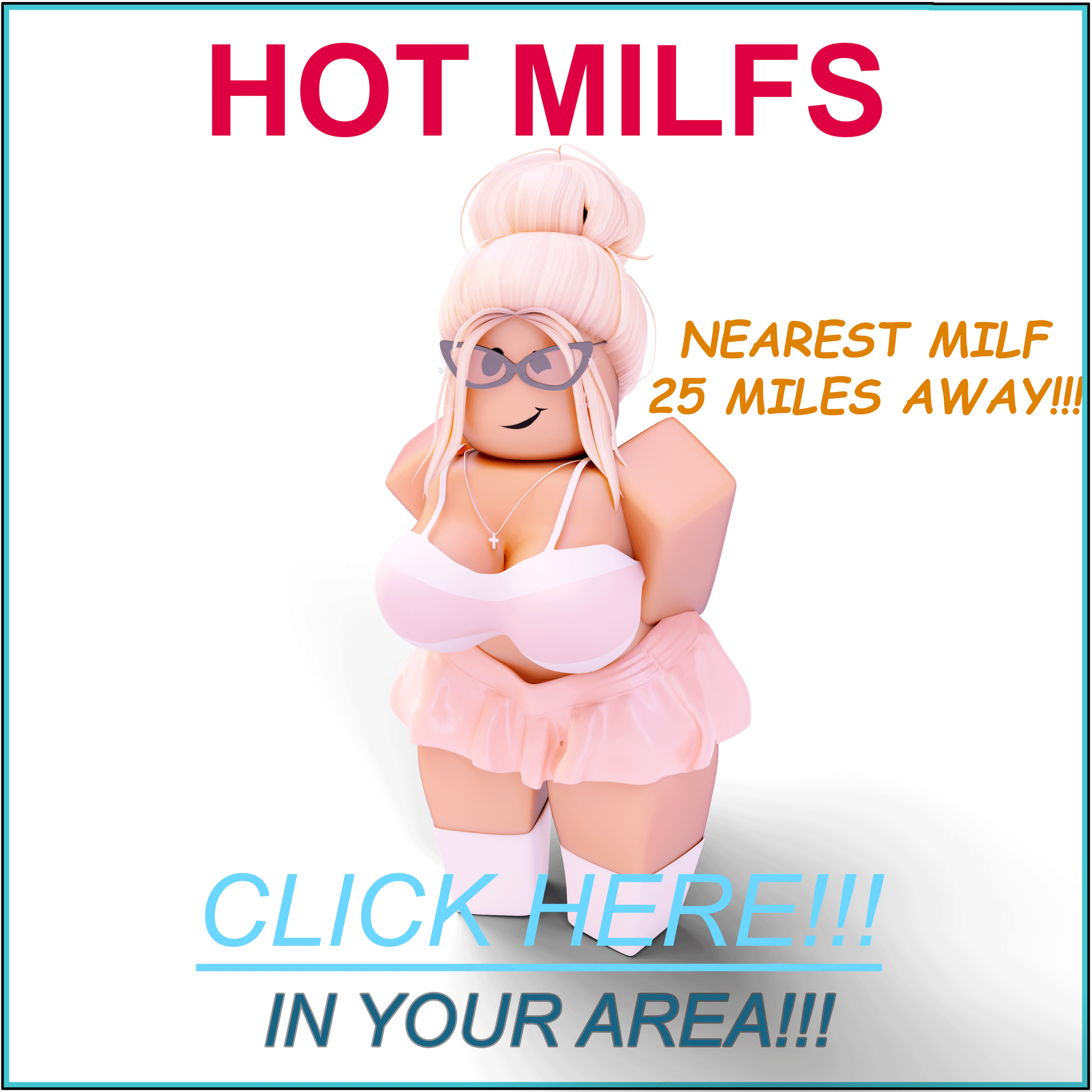 1girls, 3d, advertisement, artist request, big breasts, blonde hair, breasts, cleavage, crop top, english text, female, glasses, looking at viewer, milf, roblox, robloxian, skirt, smirking, source request, tagme, text, thick thighs, thighs