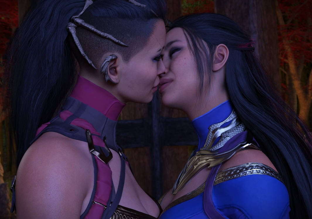 2girls 3d armor black_hair breasts_pressed_together clone clonecest closed_eyes edenian female female_only fully_clothed imminent_kiss incest kissing kissing kitana kiteena long_hair mileena mortal_kombat mortal_kombat_1_(2023) princess rayalterego23 royalty sisters yuri