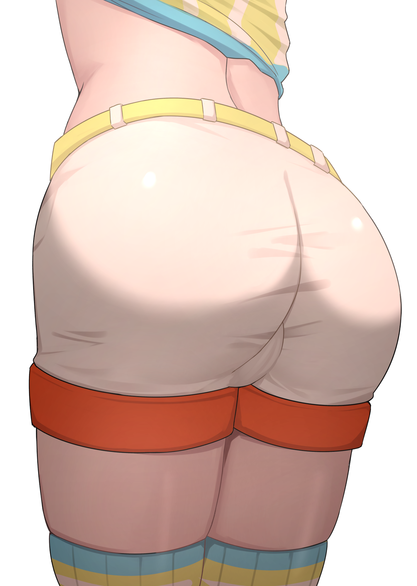 1girls, 2023, alternate version available, ass, ass focus, female, hashira 14, hololive, hololive gen 2, hololive japan, legwear, midriff, oozora subaru, sfw version, sfw version available, shorts, simple background, thighs, virtual youtuber, white background, white shorts, zettai ryouiki