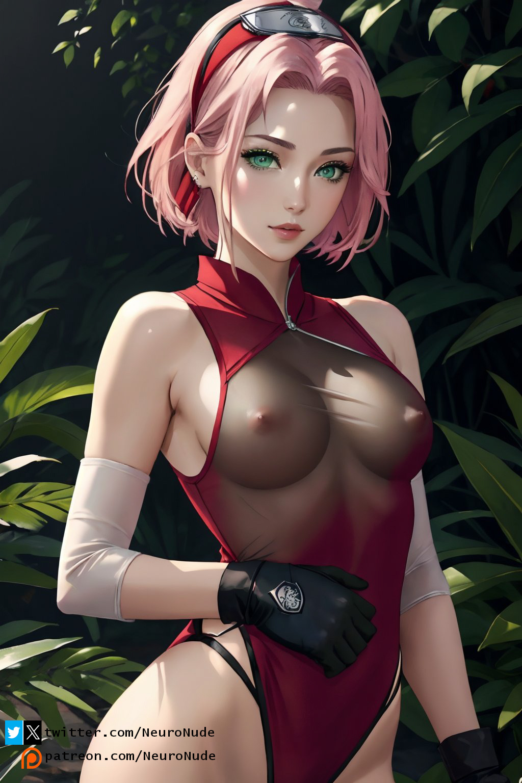 ai_generated breasts female green_eyes medium_breasts naruto naruto:_the_last naruto_(series) naruto_shippuden neuronude pink_hair sakura_haruno see-through short_hair solo