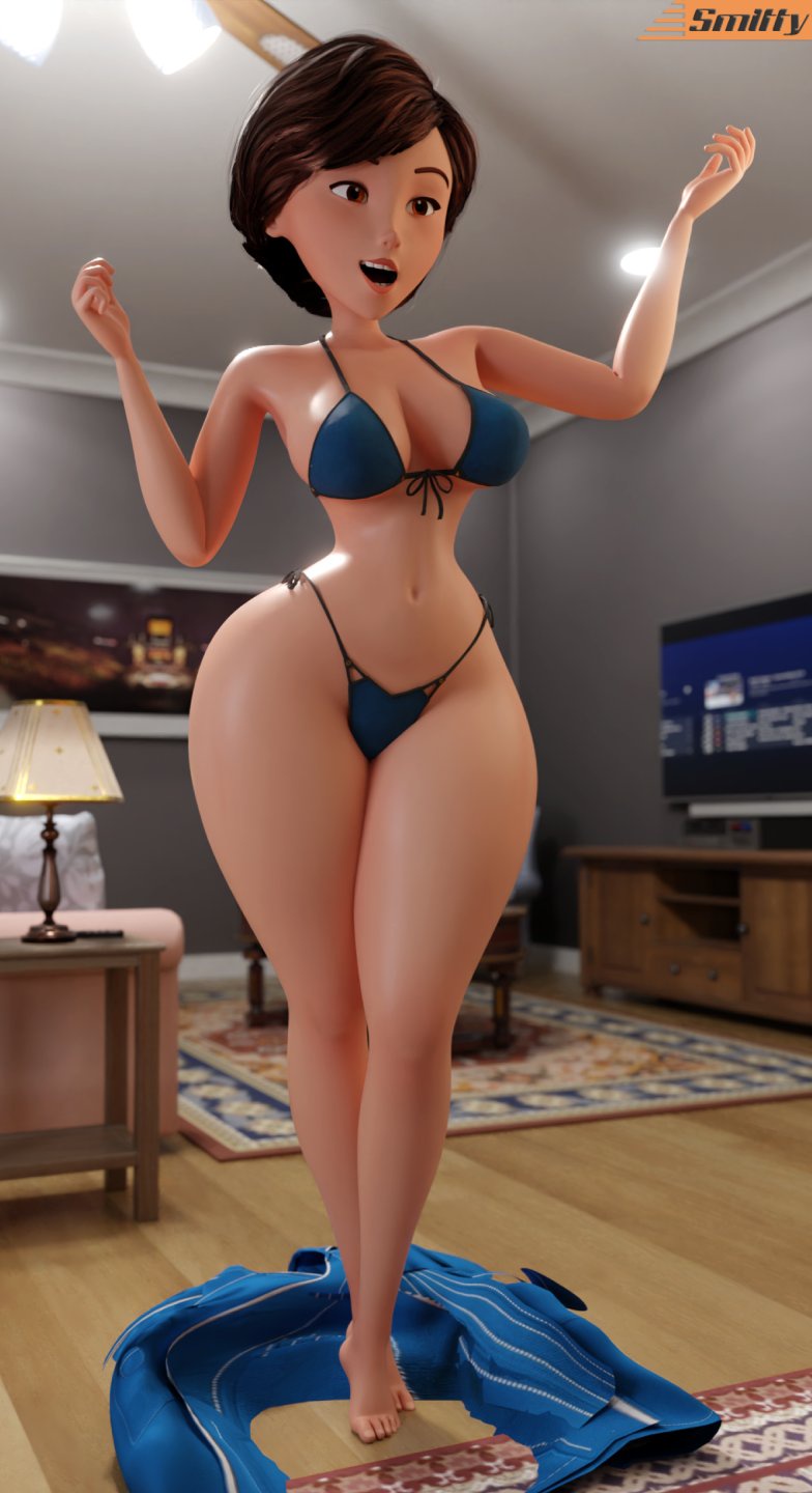 1girls 3d bathrobe belly_button big_breasts bikini bikini_top breasts brown_hair cleavage cosplay disney elastigirl helen_parr mature_female milf pixar pixar_mom short_hair smitty34 the_incredibles the_incredibles_2 thick_ass thick_thighs thin_waist timmy's_mom_(cosplay) voluptuous voluptuous_female wide_hips