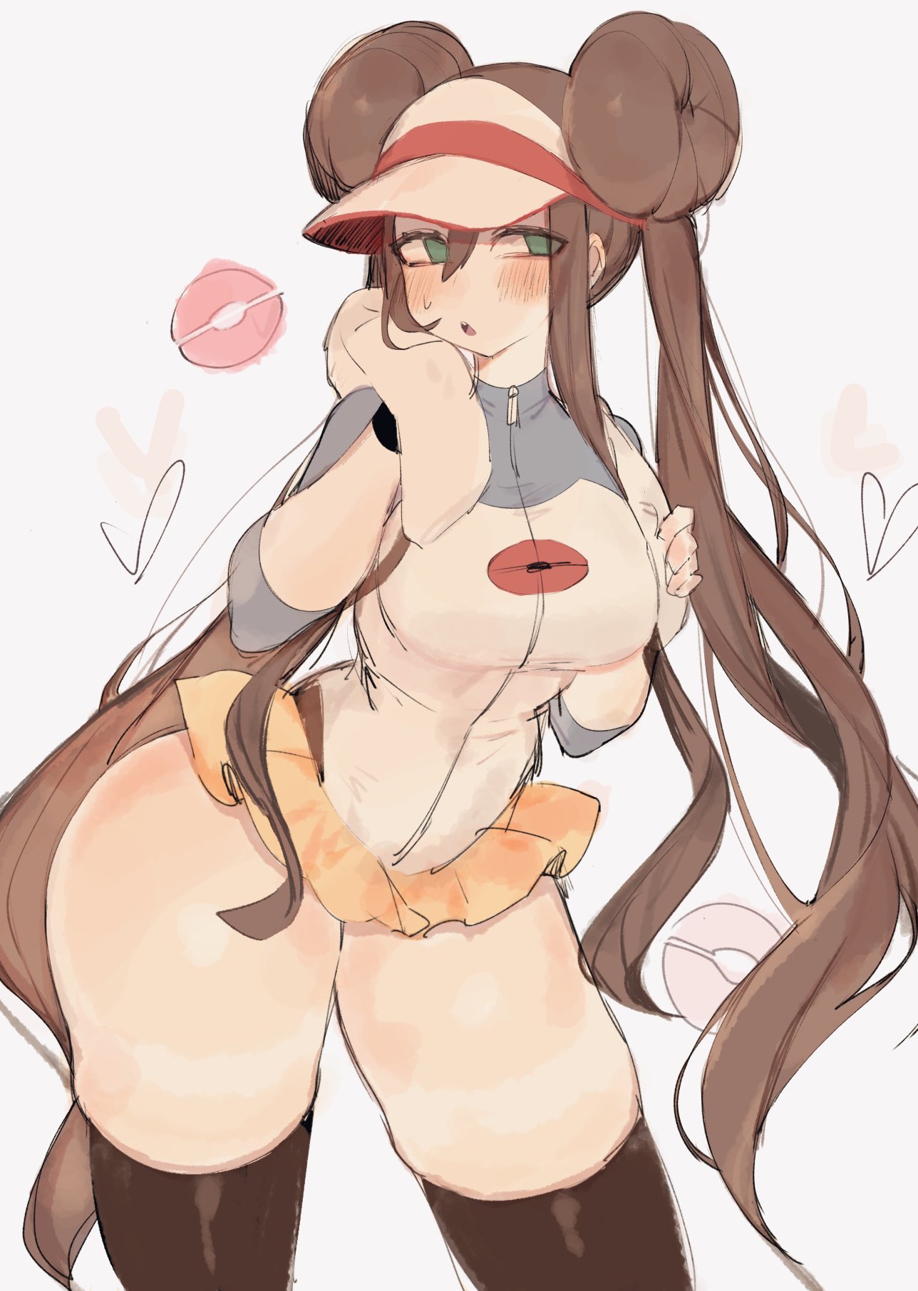 breasts, eye contact, female, female only, nintendo, pokemon, pokemon bw2, pokemon trainer, rosa (pokemon), skirt, socks, thick thighs, thighhighs, thighs, usa37107692