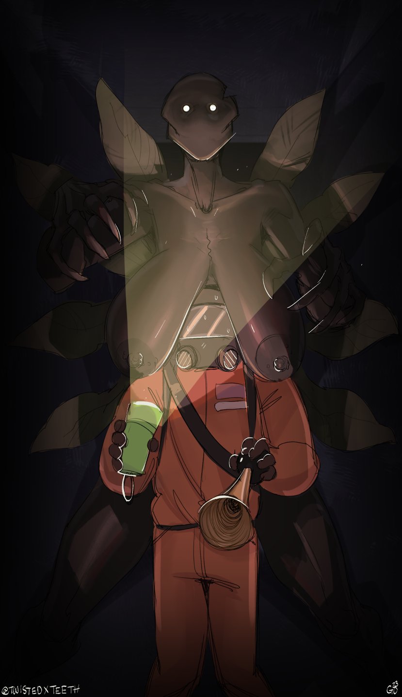 bracken (lethal company), breasts, employee (lethal company), female, larger female, lethal company, nightmare waifu, sagging breasts, twistedxteeth