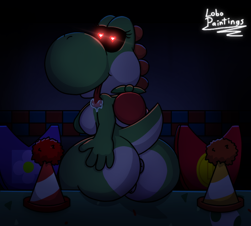 big_ass big_breast big_butt desk five_nights_at_freddy's five_nights_at_sonic's huge_ass lobopainting looking_at_viewer mario_(series) night only_female pizzeria red_eyes saliva slime tagme tongue yoshi