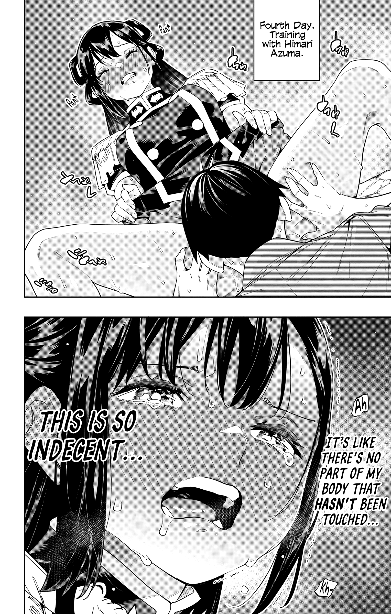 anti-demon corps uniform, azuma himari, breasts, cunnilingus, drooling, female, horny female, lifting skirt, long hair, manga, mato seihei no slave, medium breasts, official art, oral, oral sex, panels, presenting pussy, pussy, saliva, spread legs, spread pussy, takemura youhei, tearing up, tears of pleasure, uniform, wakura yuuki