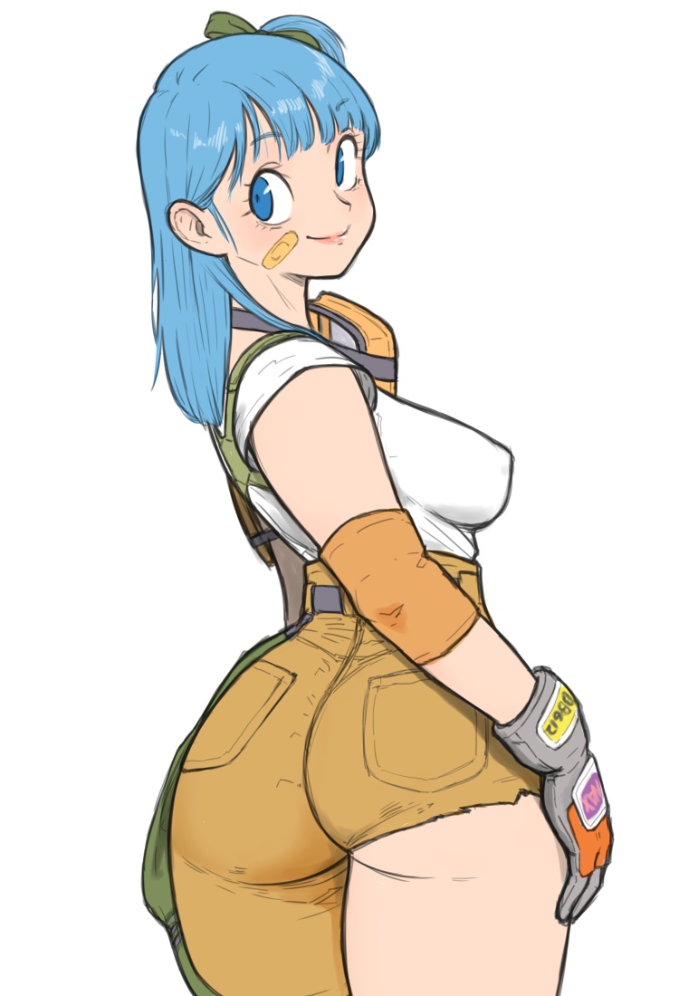 1girls ass ass_focus big_breasts blue_eyes blue_hair breasts bulma bulma_(dragon_ball) bulma_briefs clothed clothed_female dragon_ball erect_nipples nipple_bulge teenage_bulma teenage_girl teenager toshinoshin00 wide_hips