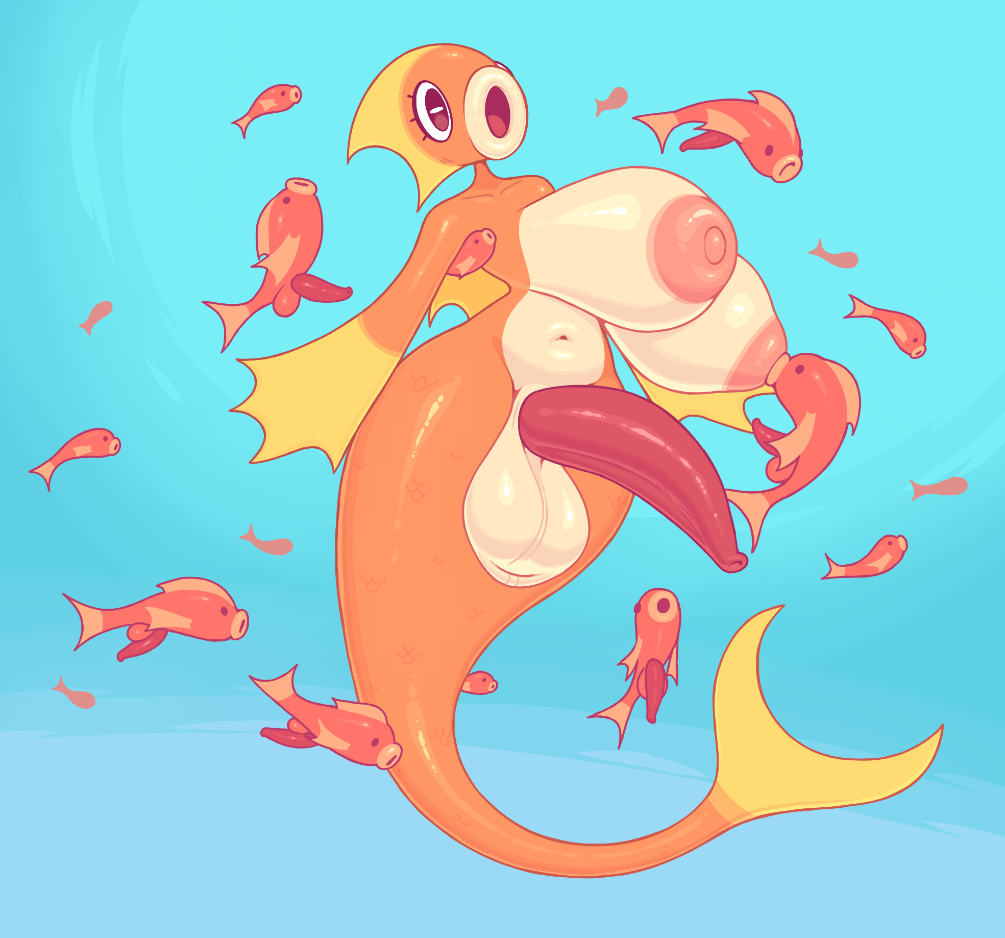 1futa, animal genitalia, animal penis, anthro, areolae, balls, big balls, big breasts, big penis, breast play, breast sucking, breasts, erection, fish, futa only, futanari, genitals, gigantic breasts, hi res, huge balls, huge breasts, huge cock, intersex, marine, nipple fetish, nipple play, nipple suck, nipples, penis, screwroot, simple background, smooth balls, solo, sucking