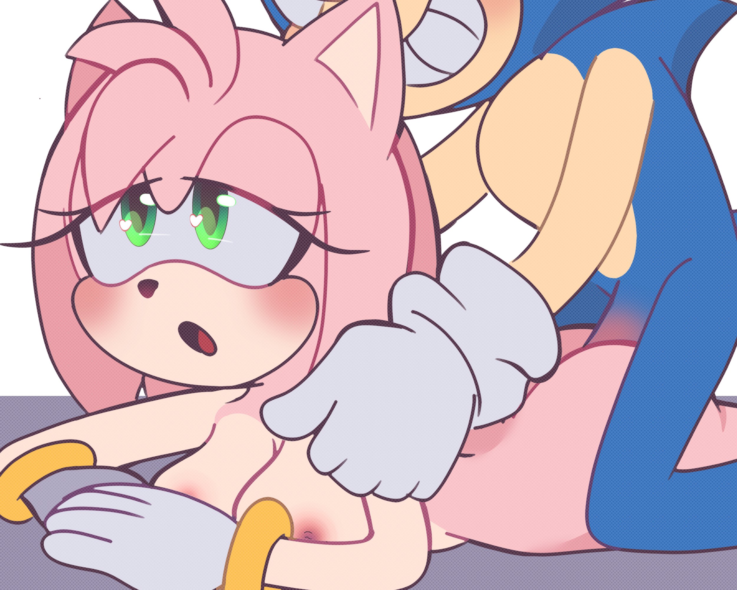 1boy, 1girls, amy rose, breasts, dani nsfw, female, female penetrated, male, medium breasts, penis, prone bone, sonic (series), sonic the hedgehog, sonic the hedgehog (series)