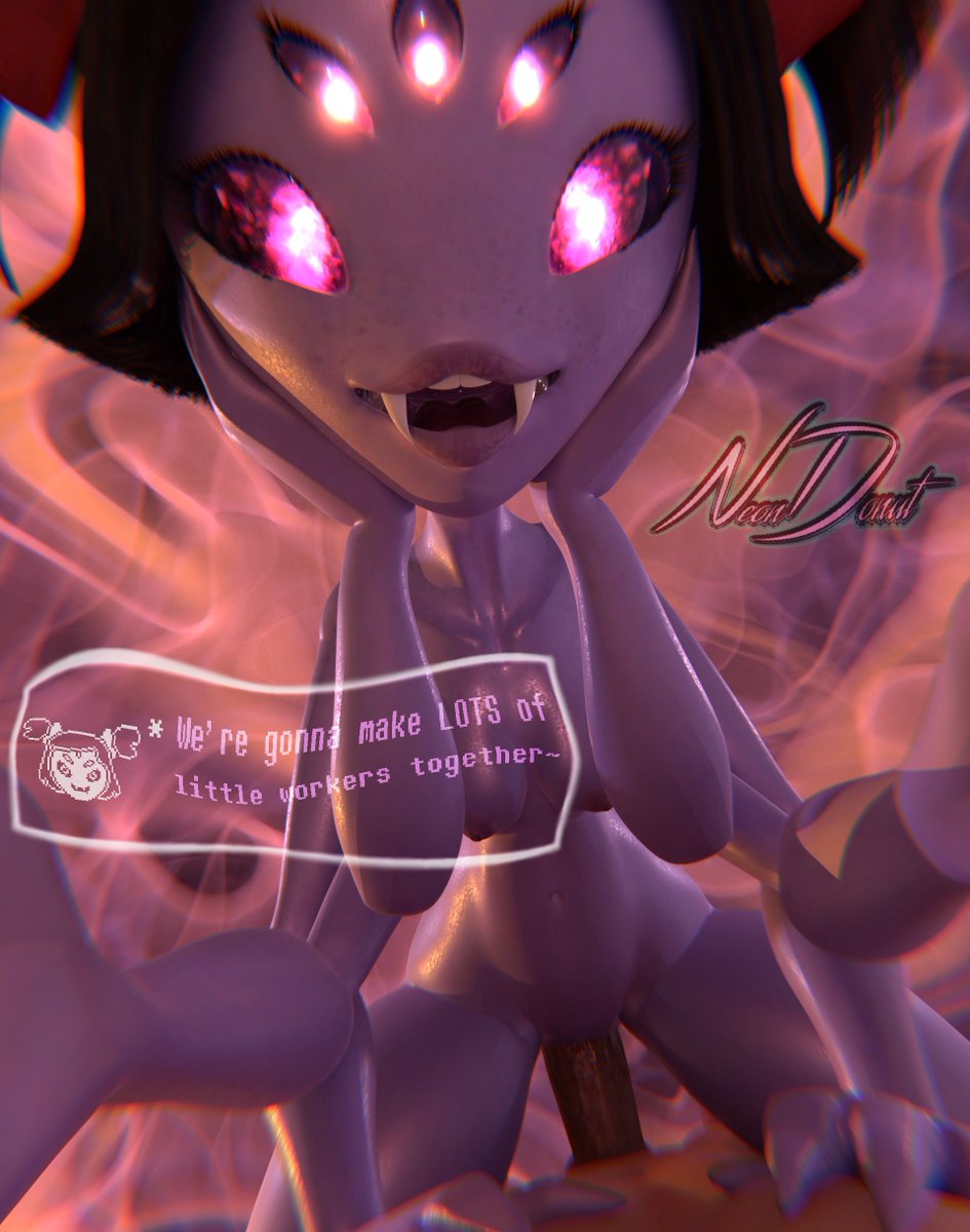 3d 5_eyes alternate_version_available big_breasts completely_nude cowgirl_position english_dialogue english_text fangs female hand_on_head madruga3d monster_girl muffet neondonut nsfwo262 spider_girl undertale undertale_(series) video_game watermark