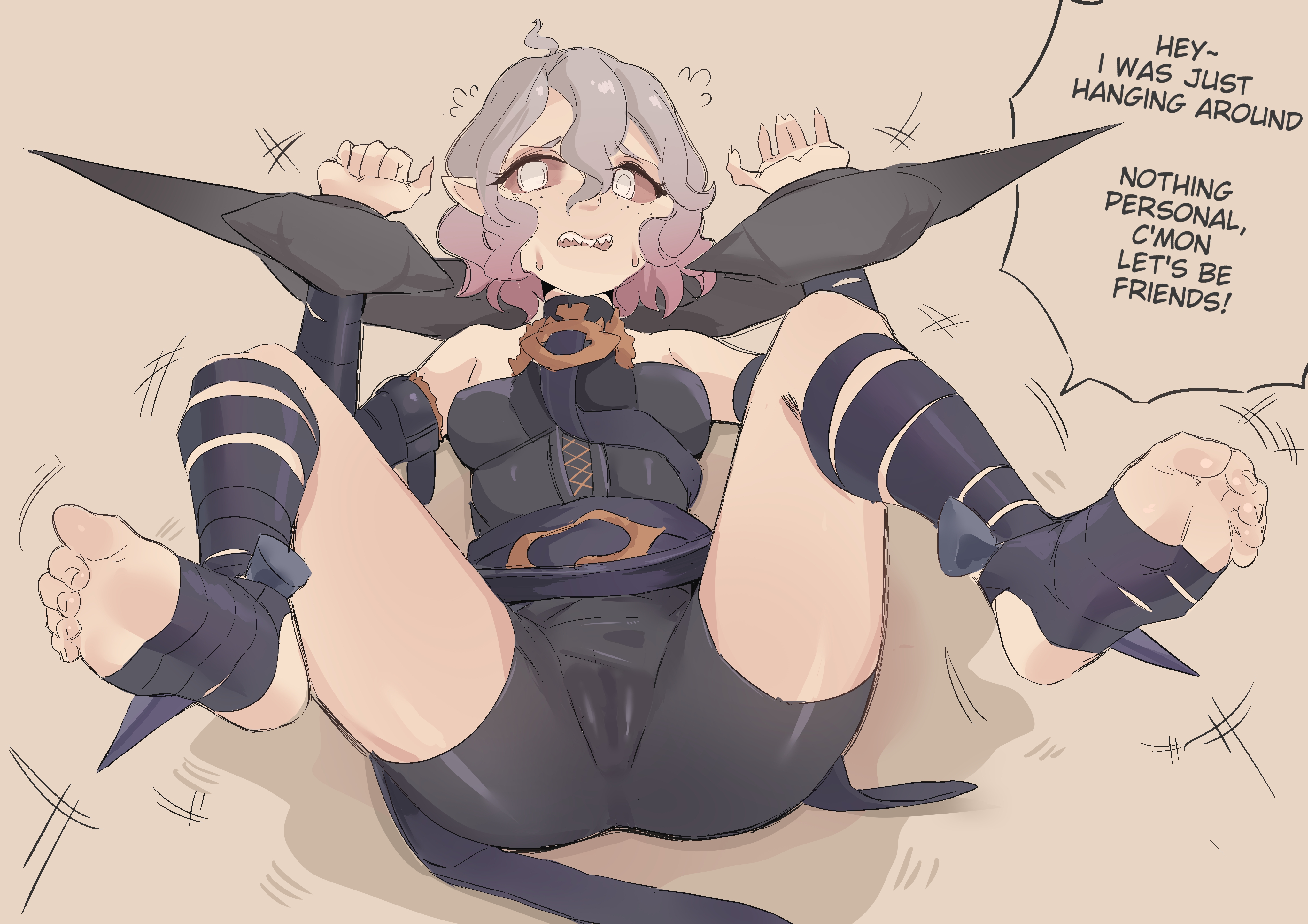briar (league of legends), cafin, cameltoe, chained wrists, english text, feet, female, freckles, freckles on face, imminent rape, league of legends, looking at viewer, pussy, short hair, spread legs, spreading, stirrup legwear, tagme, tight clothing, vampire, vampire girl, white eyes, worried