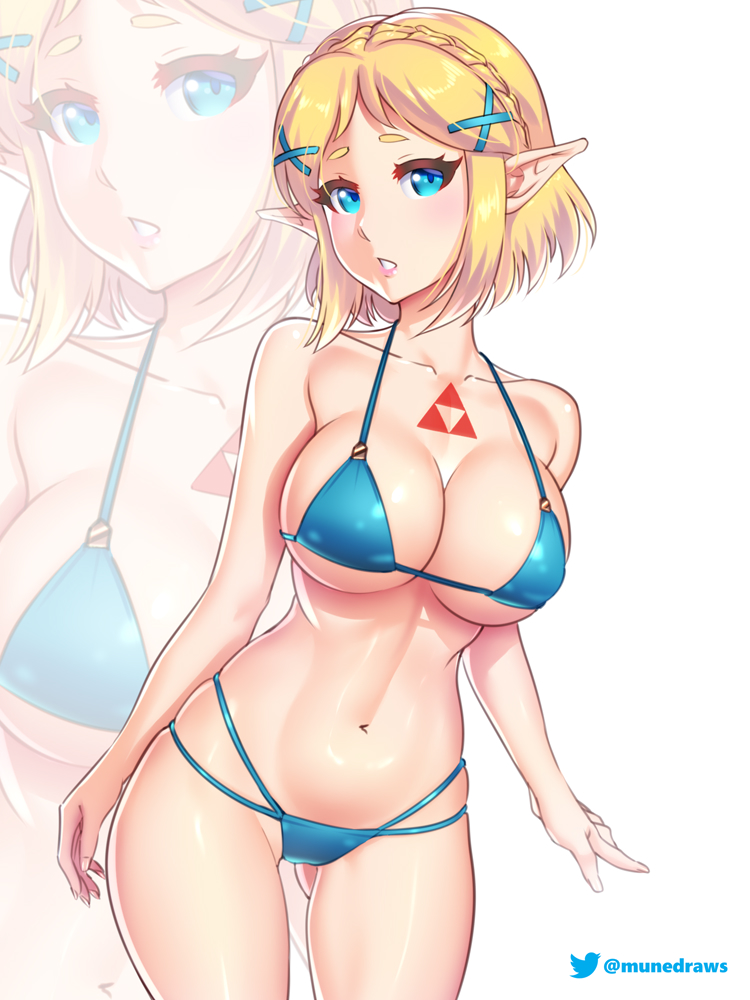 bikini bikini_bottom bikini_top blonde blonde_hair blue_bikini blue_mizugi blue_swimsuit breasts clothed elf elf_ears etchimune female female_only fully_clothed nintendo pointy_ears princess_zelda revealing_clothes skimpy_clothes solo solo_female tears_of_the_kingdom the_legend_of_zelda the_legend_of_zelda:_tears_of_the_kingdom triforce zelda_(tears_of_the_kingdom)