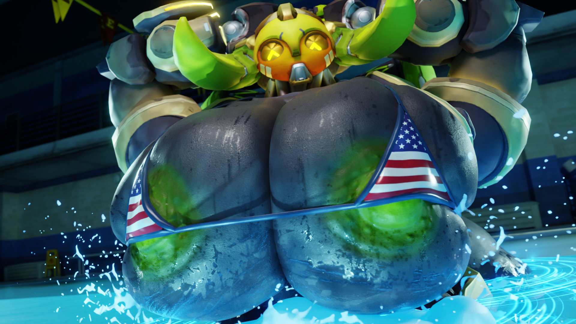<3, 1girls, 2023, 3d, american flag bikini, areola, areolae, armor, barely contained, big breasts, bikini, blizzard entertainment, breasts, cleavage, clothed, clothing, cute face, digital media (artwork), female, female only, glowing eyes, green nipples, horn, horns, huge breasts, hyper, hyper breasts, machine, massive breasts, metal, montgomery glands, navel, nipples, omnic, orisa, overwatch, robot, robot girl, shaking breasts, skimpy, skindentation, snips456, snips456fur, solo, solo female, taur, unusual anatomy, unusual eyes, unusual pupils, wet, wet breasts, yellow eyes