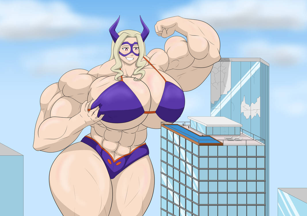 big_muscles dosu-kunn grabbing_own_breast huge_breasts large_breasts macro macro_female mount_lady muscular_female my_hero_academia yuu_takeyama