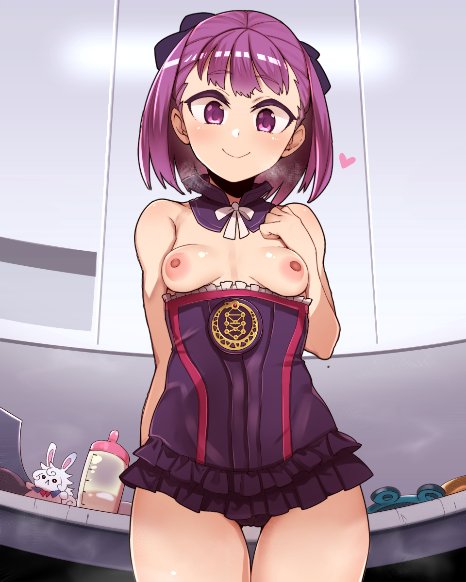 fate/grand_order fate_(series) female female_only fou_(fate) georugu13 helena_blavatsky_(fate) milk_bottle nipples purple_hair small_breasts