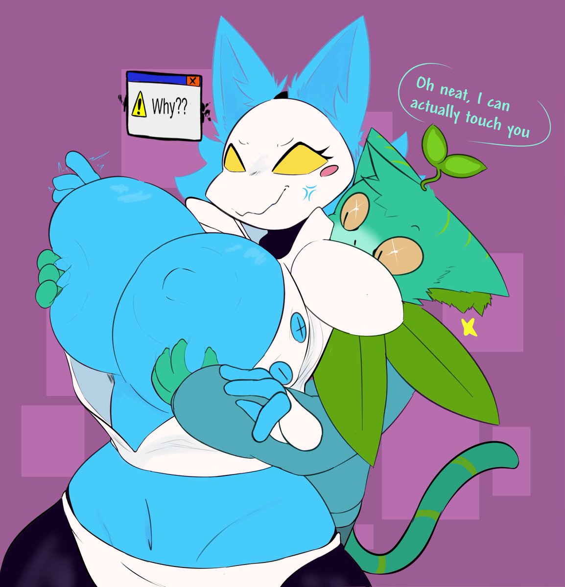 anthro, anthro on anthro, big breasts, breasts, deltarune, female, plantedpot, tasque manager (deltarune), thick thighs, wide hips