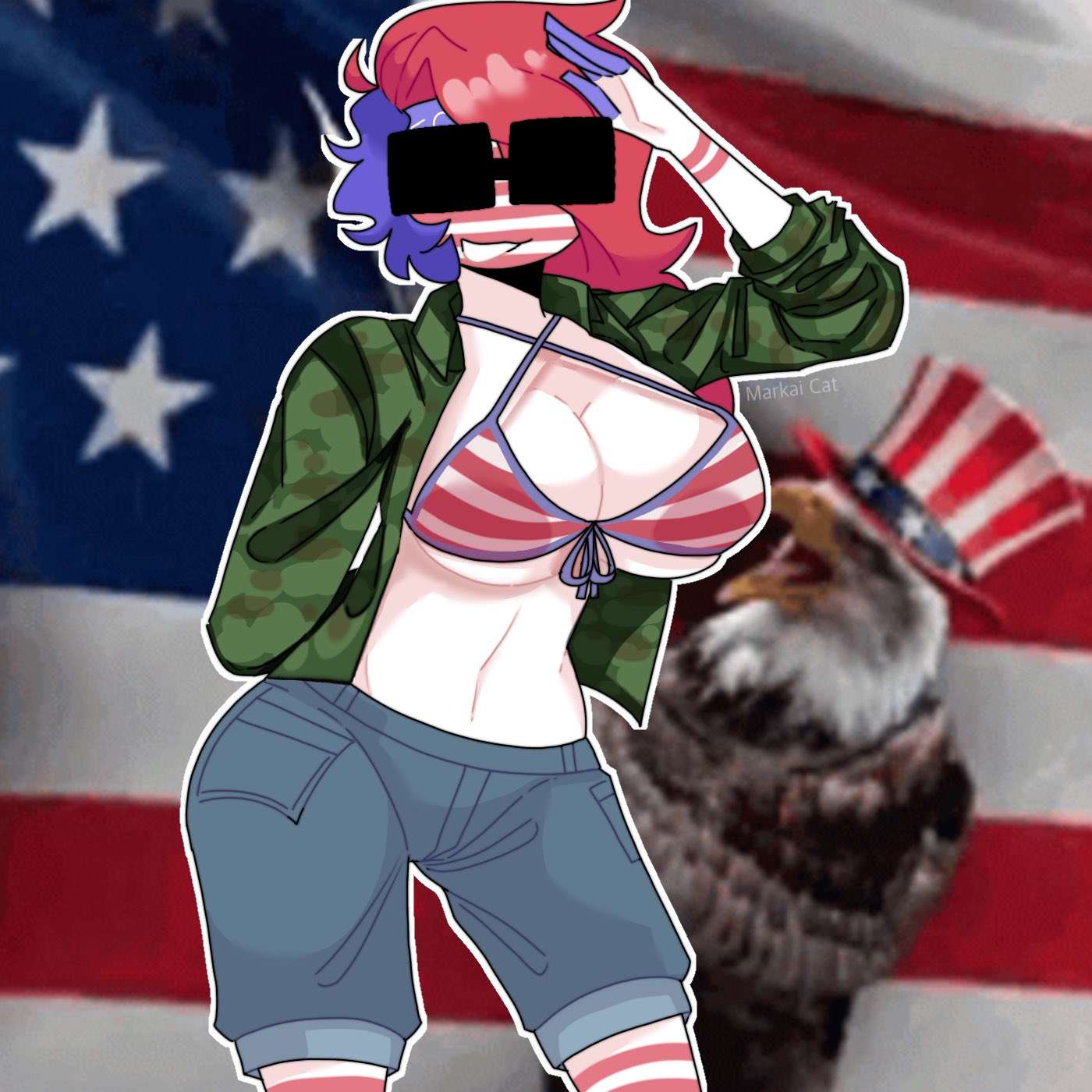 4th_of_july big_breasts bikini bikini_top countryhumans countryhumans_girl markai_cat sunglasses tagme united_states_of_america_(countryhumans)