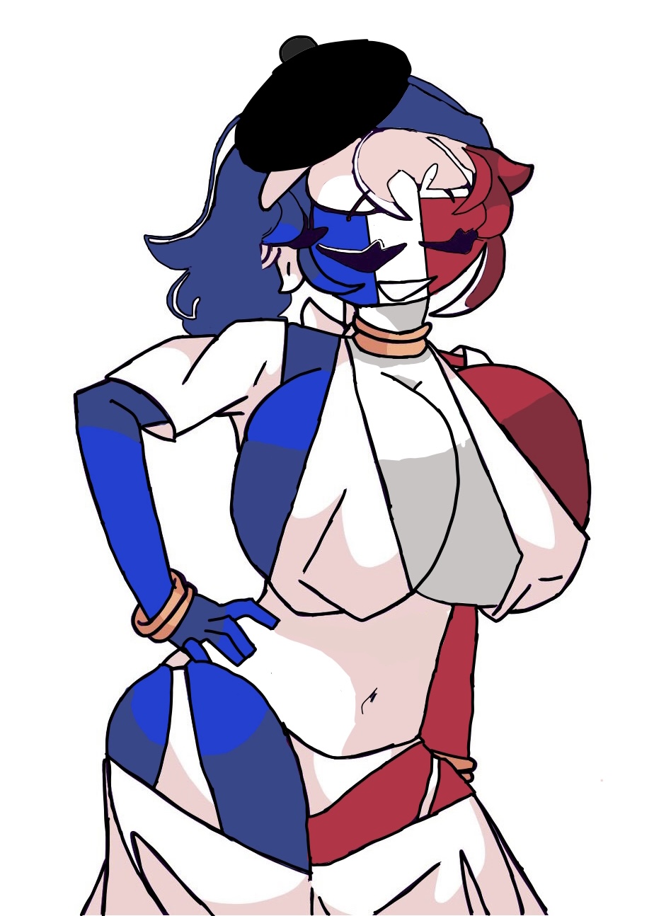 better_version_at_source big_breasts countryhumans countryhumans_girl crudedraws edit france_(countryhumans) hands_on_hips jewelry national_personification partially_clothed repost