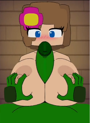 1boy 1girls big_breasts blue_eyes breasts brown_hair cute dick female flower_in_hair grabbing_breasts horny_female human human_female humanoid humanoid_penis jenny_belle_(slipperyt) male male/female minecraft outside paizuri penis straight titjob zombie_(minecraft)