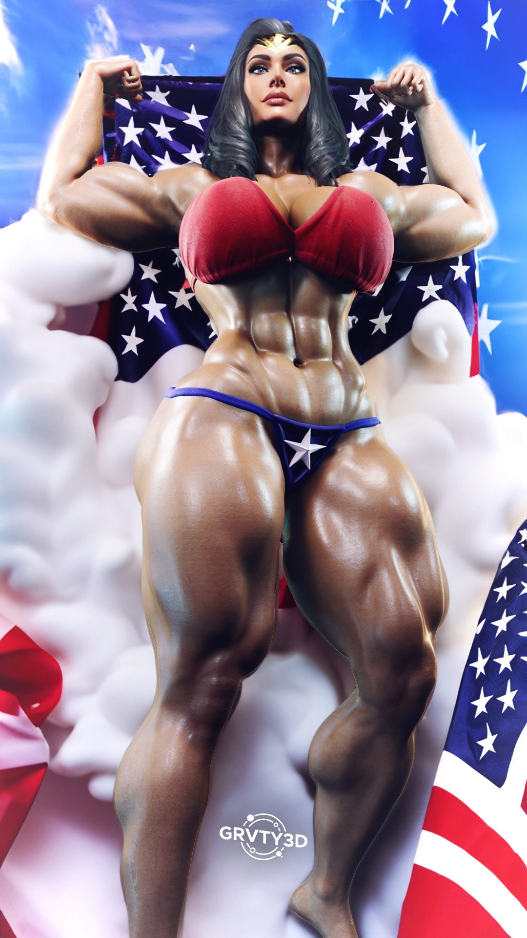 1girls, 3d, 3d (artwork), 4th of july, abs, amazon, amazonian, american flag, american flag bikini, ass, ass focus, big ass, big breasts, big butt, bikini, black hair, breasts, bubble ass, bubble butt, butt focus, curvaceous, curvy, curvy body, curvy female, curvy figure, dc, dc comics, diana prince, fat ass, female, female only, fully clothed, grvty3d, high resolution, huge ass, huge breasts, huge butt, injustice 2, large ass, large breasts, light skin, light-skinned female, long hair, looking at viewer, muscular, muscular female, signature, solo, solo female, swimsuit, text, thick, thick ass, thick hips, thick legs, thick thighs, thighs, thunder thighs, voluptuous, voluptuous female, wide hips, wonder woman, wonder woman (series)