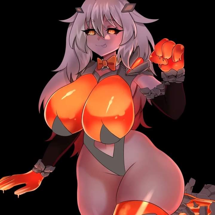 big_ass big_breasts curvy_figure demon_girl fuamyero gray_hair grey_skin monster_girl orange_body smile tagme