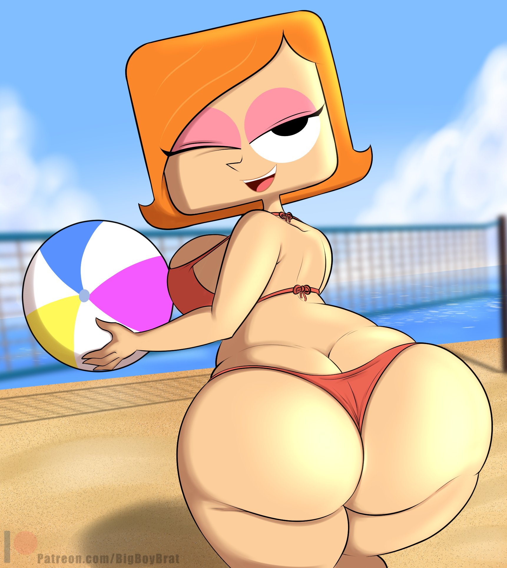 1girls, 2023, ass, beach, beach ball, big ass, big breasts, big butt, bikini, bottom heavy, breasts, bubble ass, bubble butt, cartoon network, debbie turnbull, debs turnbull, eyebrows, eyelashes, eyeshadow, fat ass, fat butt, female, female only, huge ass, huge breasts, huge butt, large ass, large breasts, large butt, light skin, light-skinned female, looking at viewer, looking back, milf, navel, orange hair, outdoors, robotboy, solo, solo female, solo focus, teenagebratwurst, thick ass, thick thighs, thighs, top heavy, volleyball net, wide hips