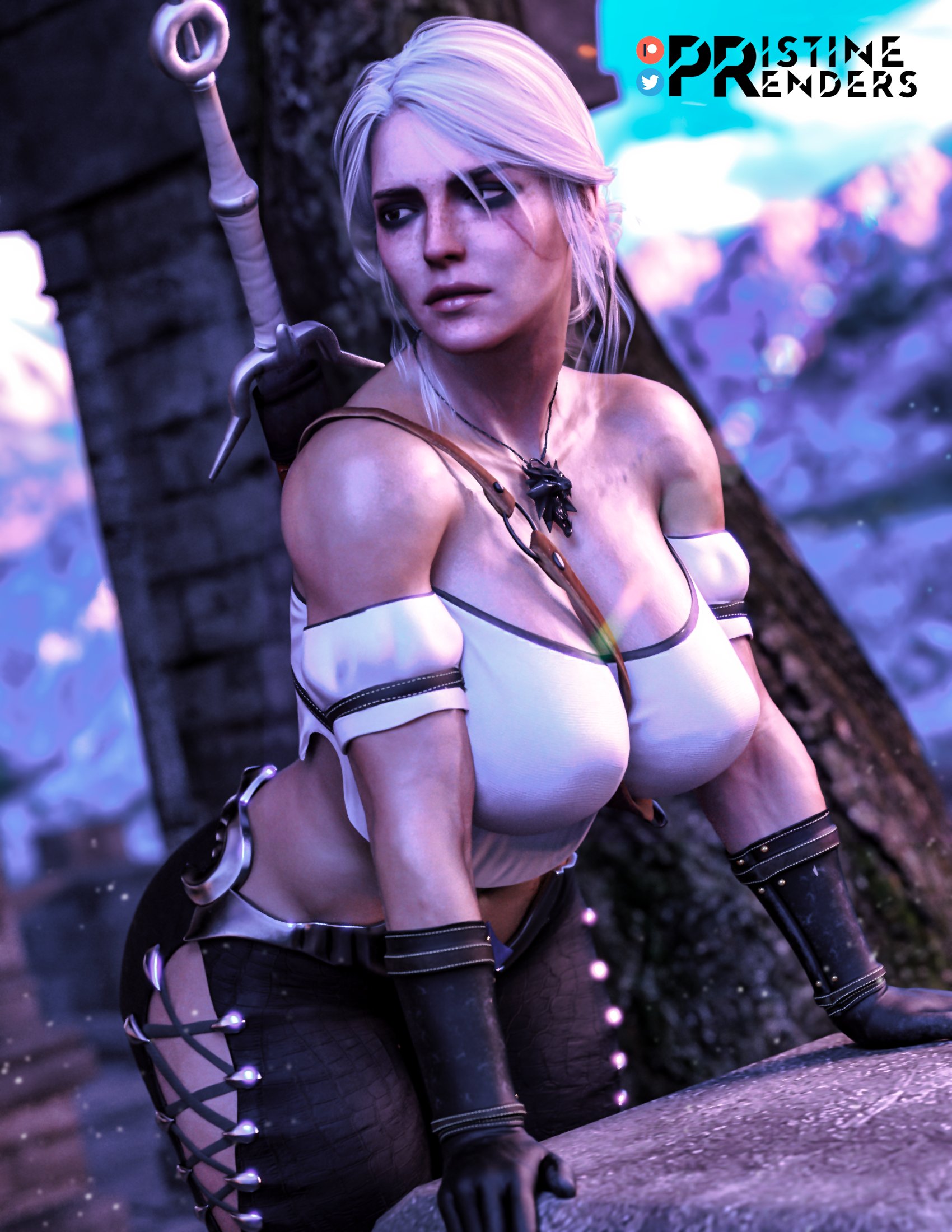1girls, 3d, 3d (artwork), abs, alternate version at source, alternate version available, big breasts, black gloves, breasts, cd projekt red, ciri, clitoral hood, clitoris, eyeshadow, female, female focus, female only, fit, fit female, freckles, front view, gloves, green eyes, hi res, leaning forward, leather gloves, looking at viewer, petite, pristinerenders, pussy, scar, seductive eyes, seductive look, silver hair, slim, solo, solo female, solo focus, tattoo, the witcher (series), the witcher 3: wild hunt, thick thighs, tied hair, white hair, witch