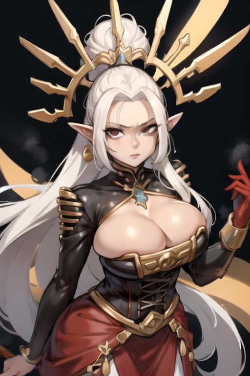 1girls aeldari ai_generated cleavage daidouji_(artist) dress eldar female female_only gigantic_breasts gloves long_hair ornament serious solo solo_female warhammer_(franchise) warhammer_40k white_hair yvraine