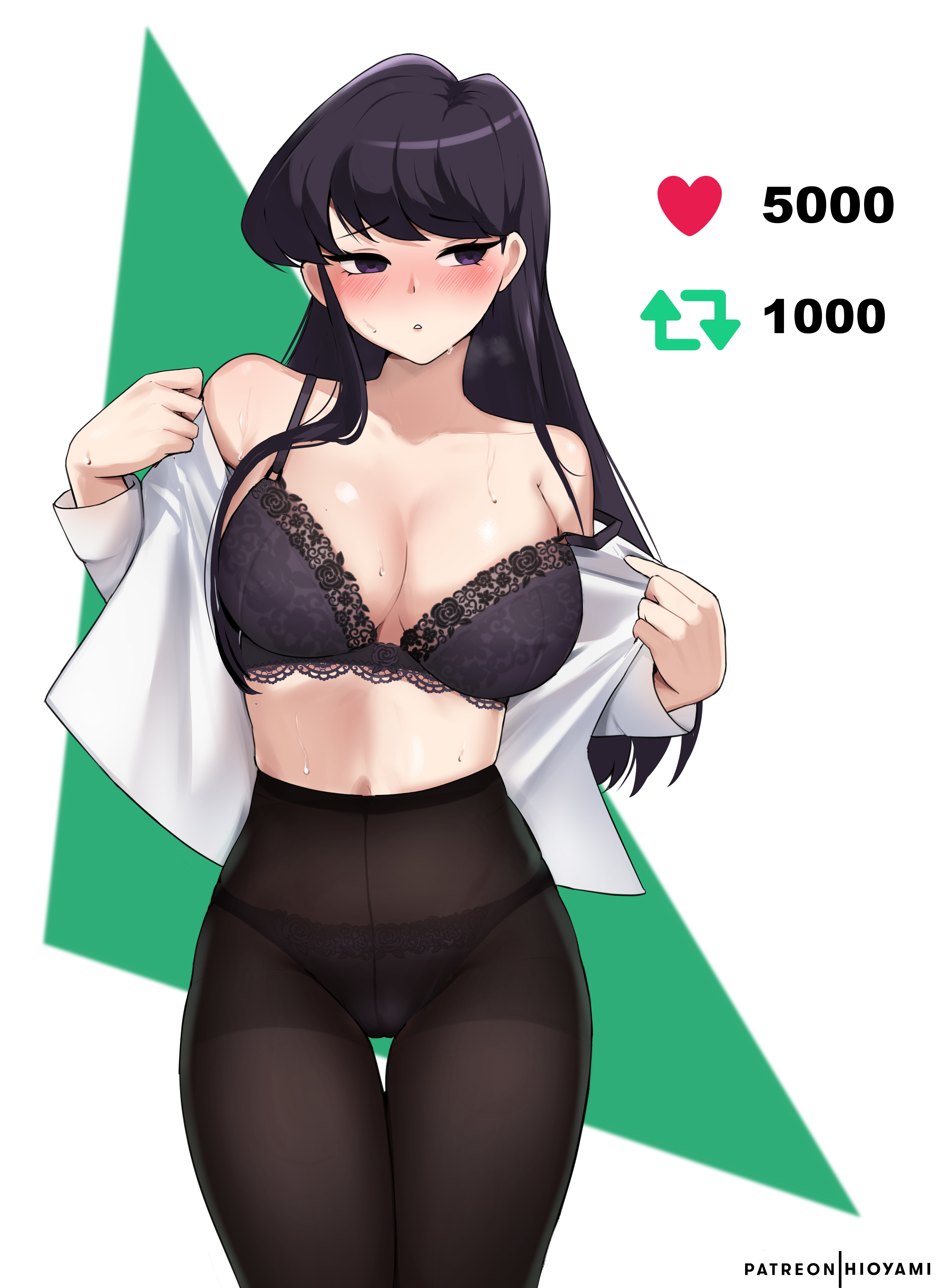 1girls, absurd res, alternate version available, blush, bra, curvaceous, curvy female, female, female focus, female only, hioyami, komi shouko, komi-san wa komyushou desu, looking at viewer, seductive look, solo, solo female, solo focus, stripgame, translucent clothing, undressing, voluptuous, voluptuous female