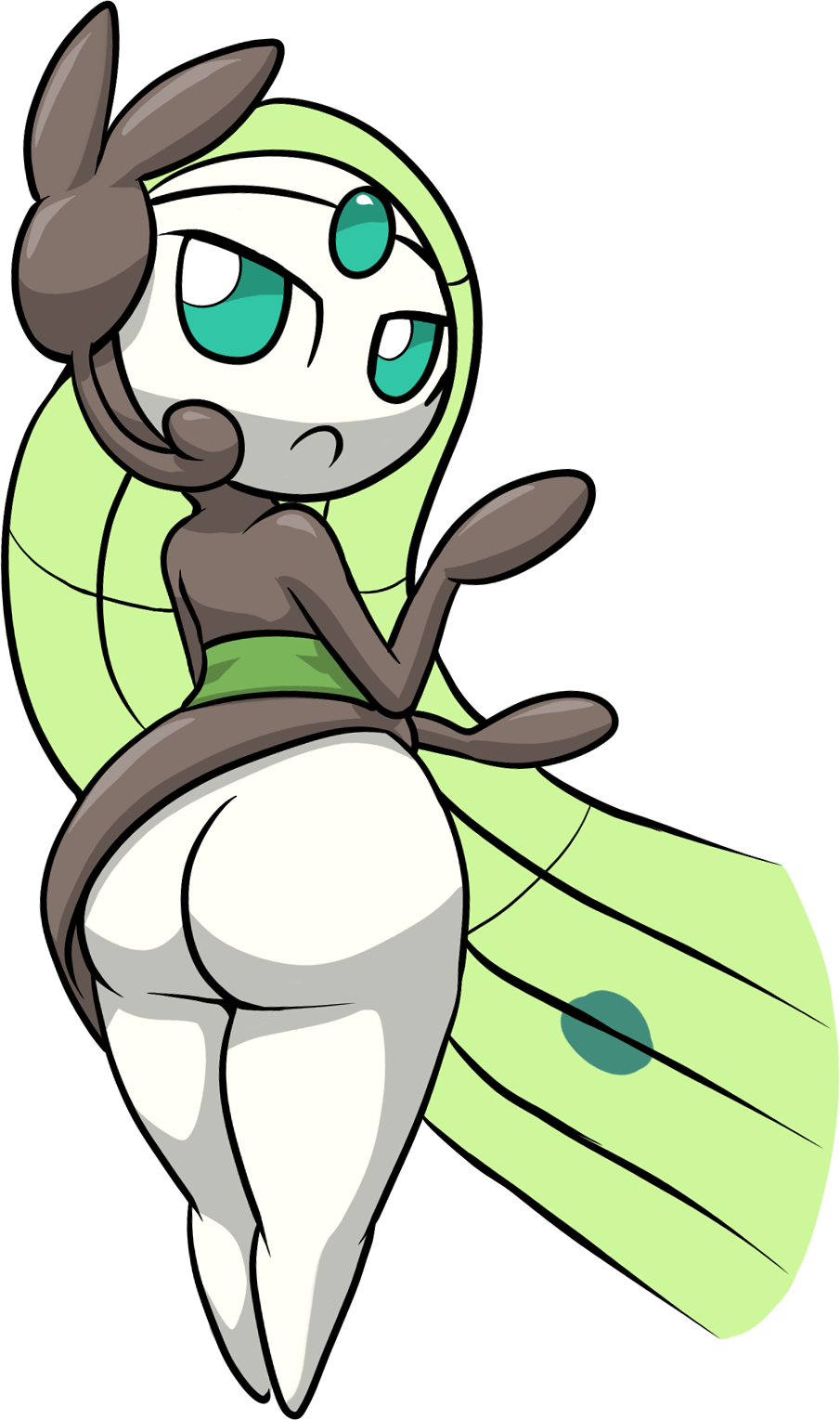 ass ass ass_crack ass_focus butt_crack butt_focus fat_ass forehead_jewel green_eyes green_hair jewel looking_at_viewer meloetta meloetta_(aria_form) musical_note thick_thighs thighs