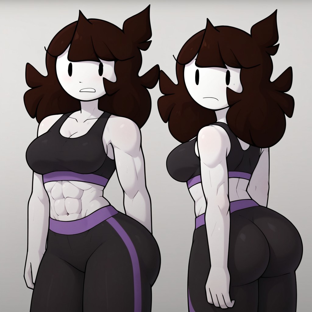 abs ai_generated american american_female ass ass_focus big_ass big_breasts black_bra blush breasts brown brown_hair brunette curly_hair curves embarrassed eyes female fit_female frown gym gym_uniform jaiden jaiden_animations latex long_hair looking_at_viewer looking_back massive_ass massive_breasts mature_female milf muscular muscular_female sports_bra sportswear stable_diffusion strong tagme tall thick tight_clothing tomboy white_skin youtuber