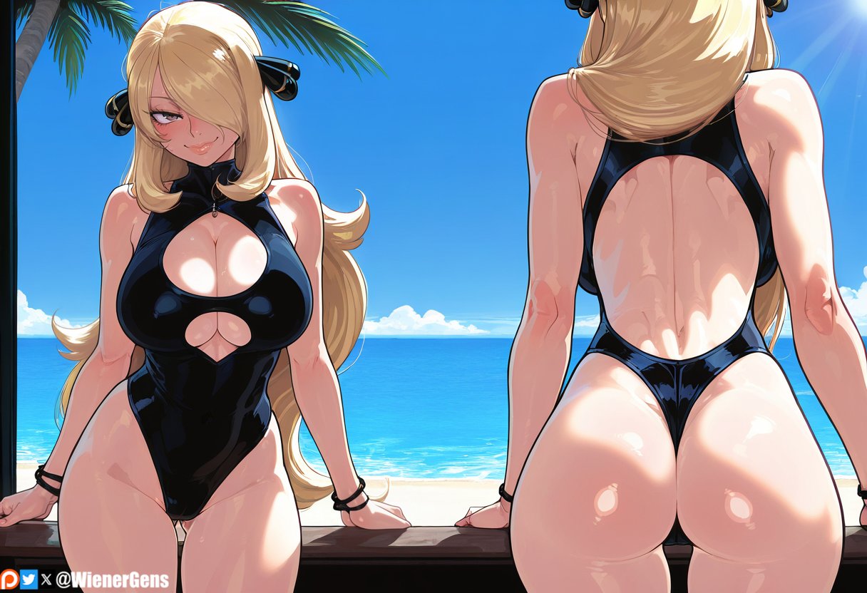 1girls ai_generated ass ass ass_focus bare_arms bare_legs bare_shoulders bare_thighs big_ass big_breasts big_butt blonde_hair blush clothed clothing color cynthia_(pokemon) female female_focus female_only game_freak hi_res large_breasts light-skinned_female light_skin long_hair looking_at_viewer nintendo one-piece_swimsuit pokemon pokemon_champion pokemon_dppt pokemon_trainer solo solo_female swimwear tagme thick_thighs wienergens