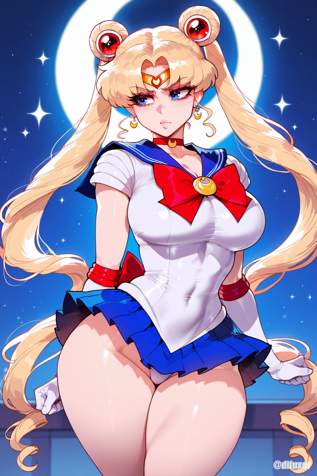 1girls ai_generated bishoujo_senshi_sailor_moon blonde_hair breasts difuxer female female_only huge_breasts large_breasts light-skinned_female light_skin night sailor_collar sailor_moon skirt solo thick_thighs thighs usagi_tsukino wide_hips