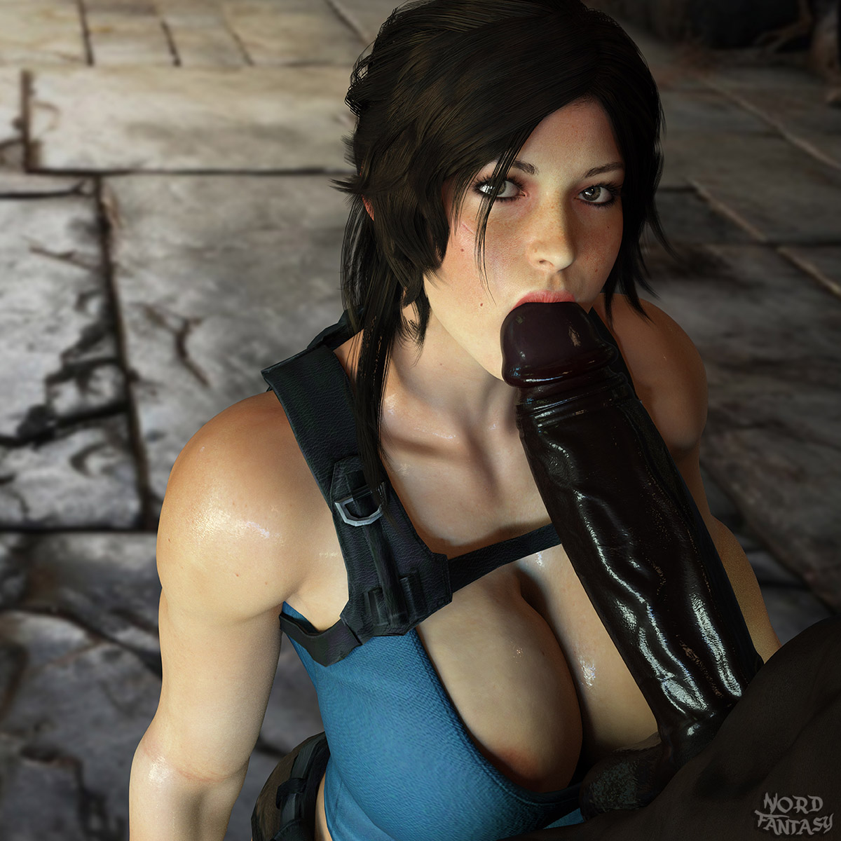 1boy, 1girls, 3d, 3d (artwork), big breasts, breasts, brown eyes, brown hair, busty, dark skin, dark-skinned male, embracer group, female, female focus, hourglass figure, interracial, lara croft, lara croft (survivor), long hair, male, nordfantasy, penis, ponytail, sex, tagme, tomb raider, tomb raider (survivor)
