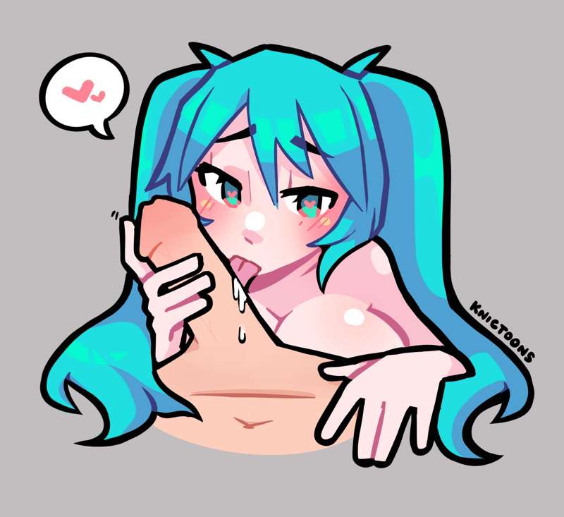 breasts hand_on_chest hatsune_miku holding_penis implied_nudity knic_toons licking_penis midwest_miku penis