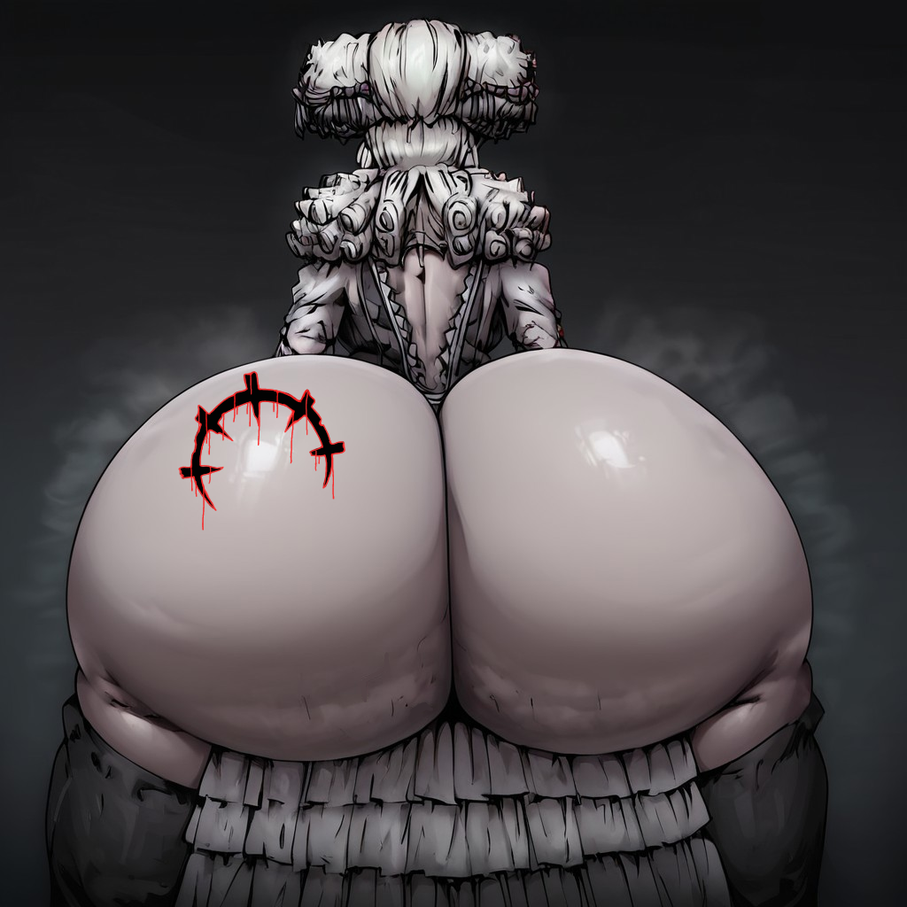 ai_generated blood_drip branding darkest_dungeon edited grey_skin hyper_ass insect_humanoid iron_crown marking massive_ass round_ass vampire